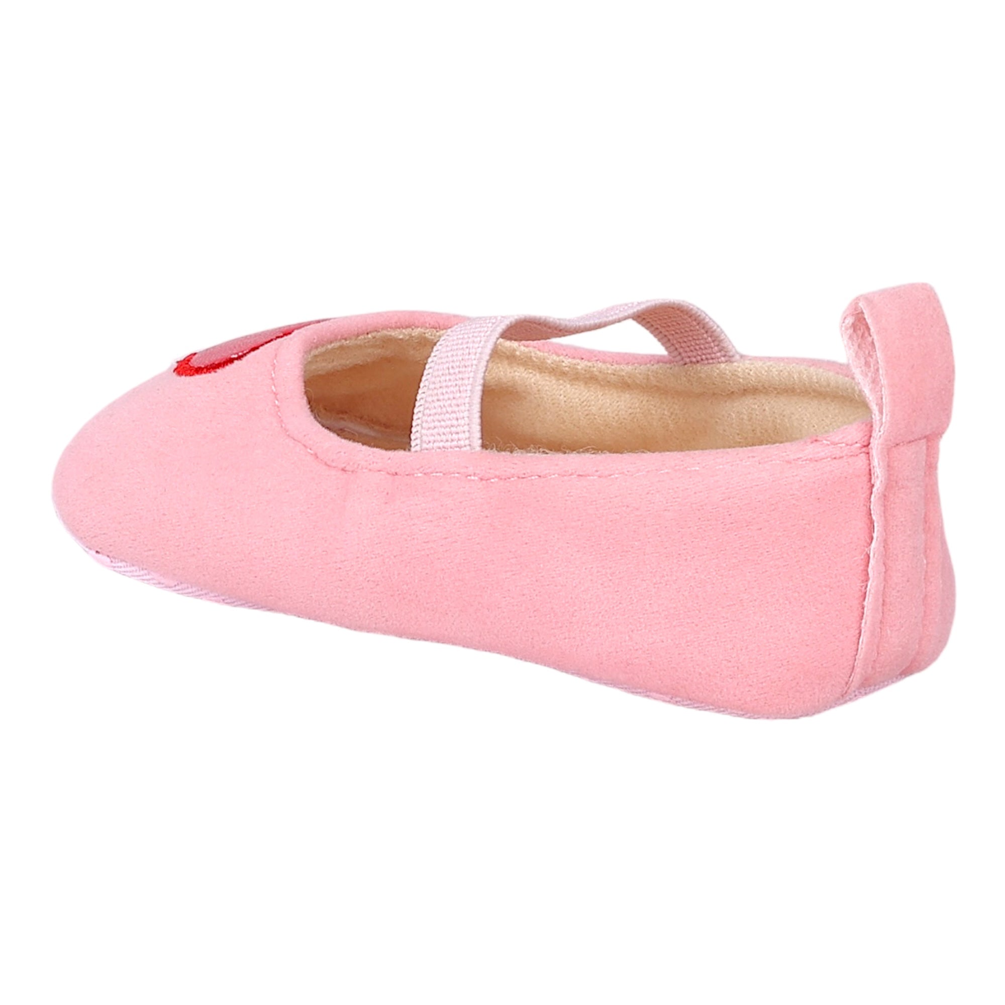 Baby Moo Sweet Heart Anti-Skid Elastic Strap Ballerina Booties - Pink, Red