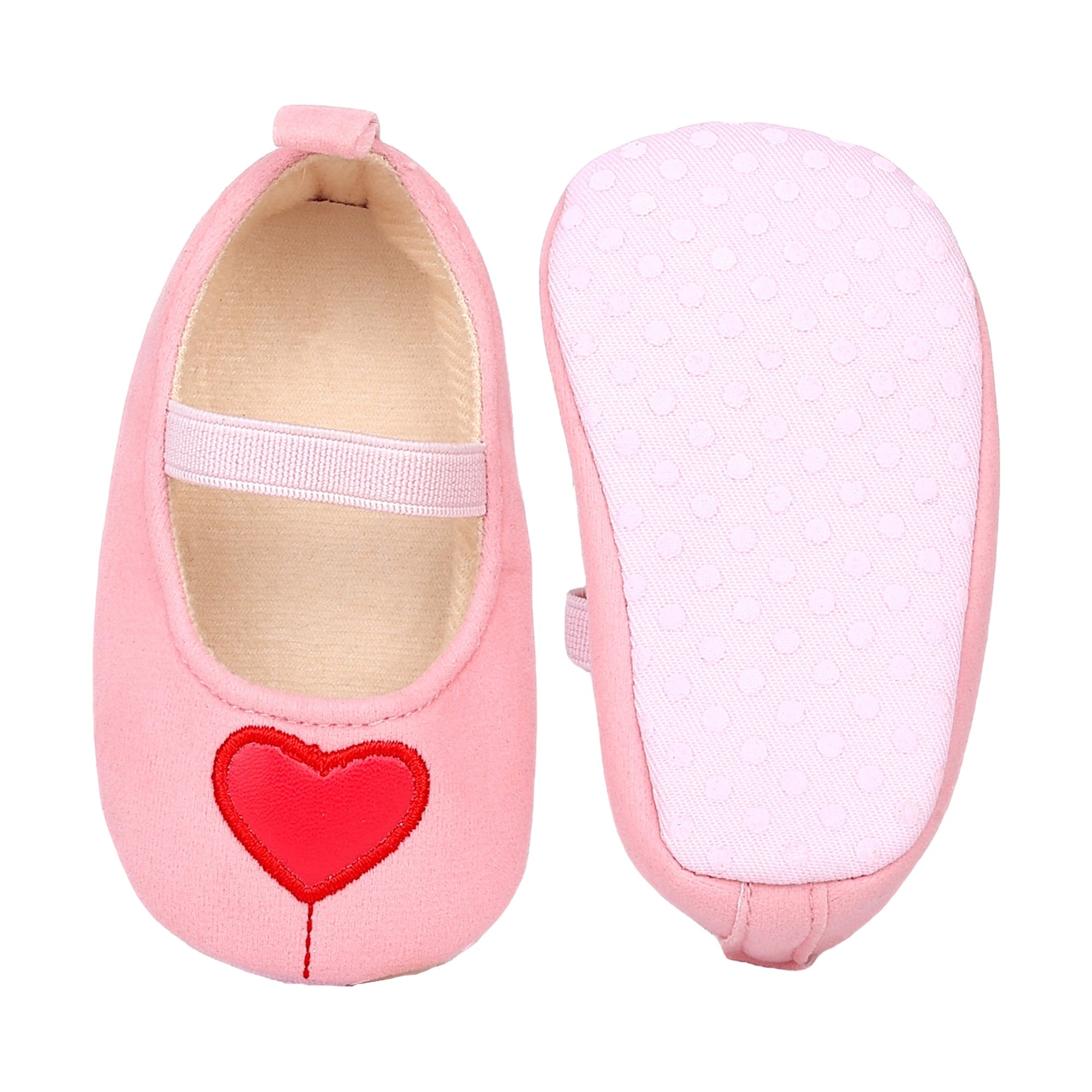 Baby Moo Sweet Heart Anti-Skid Elastic Strap Ballerina Booties - Pink, Red