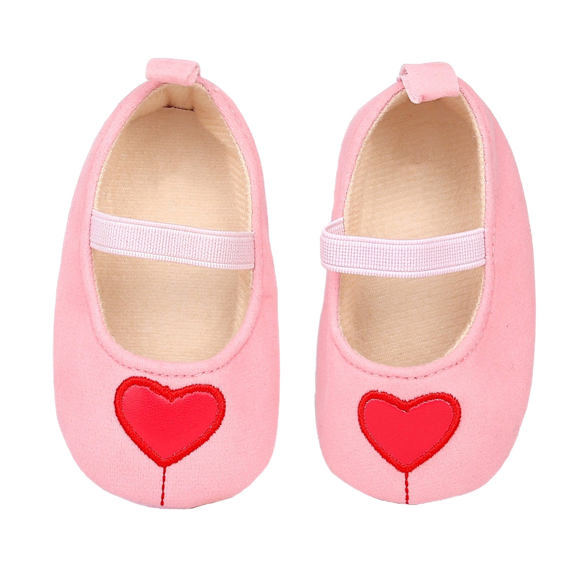 Baby Moo Sweet Heart Anti-Skid Elastic Strap Ballerina Booties - Pink, Red