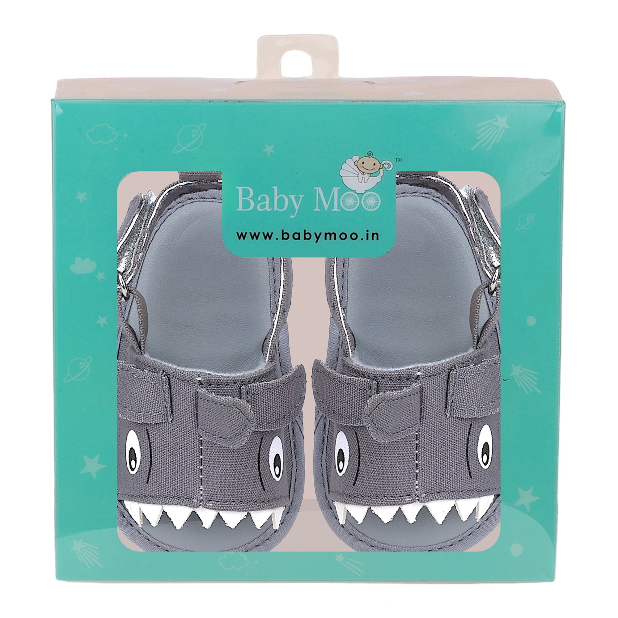 Baby Moo 3D Shark Doo Doo Doo Velcro Straps Anti-Skid Sandals - Grey