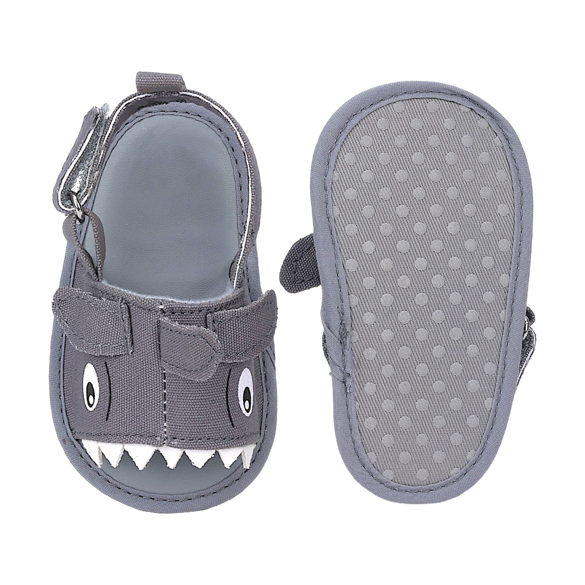 Baby Moo 3D Shark Doo Doo Doo Velcro Straps Anti-Skid Sandals - Grey