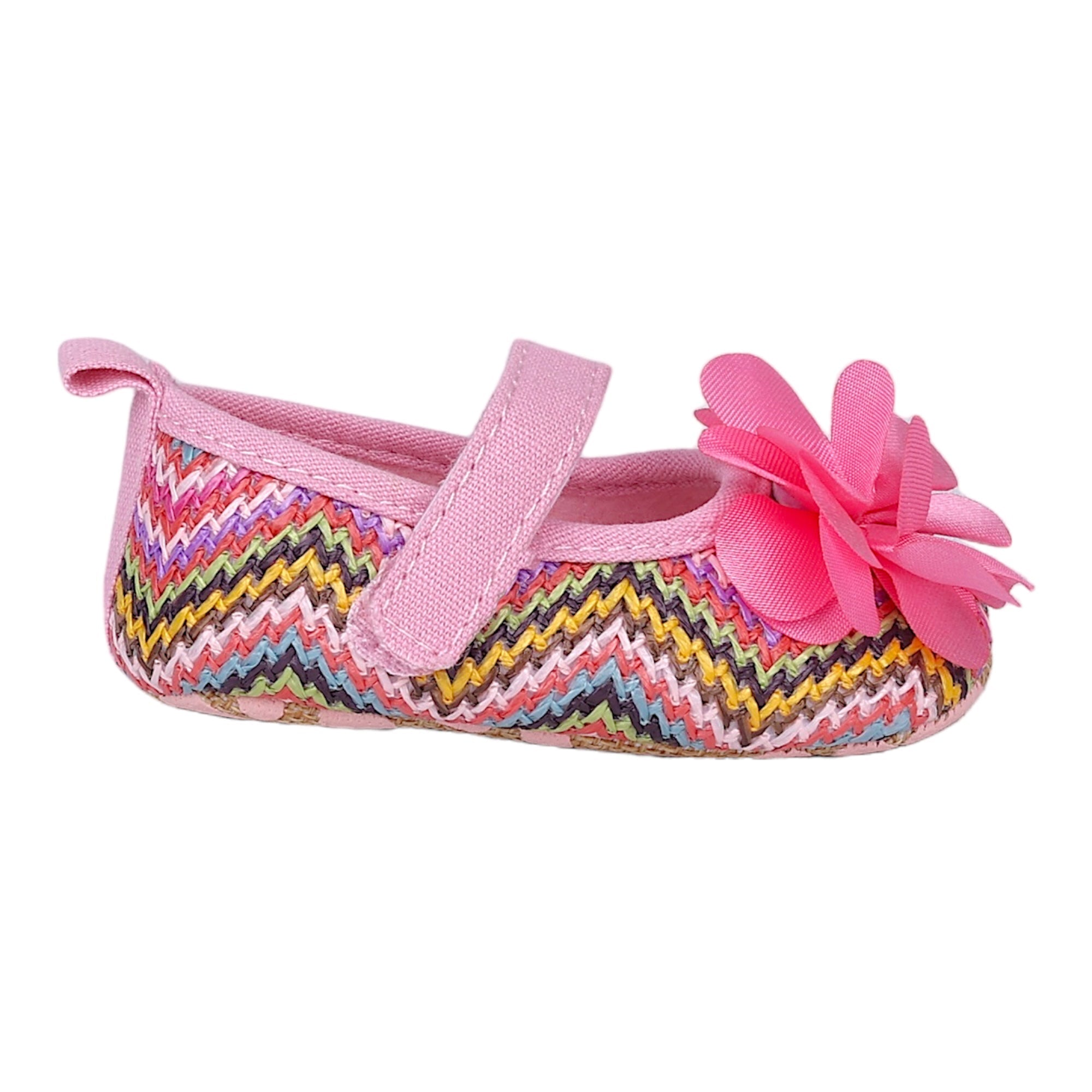 Baby Moo Embellished Petals Colourful Woven Anti-Skid Ballerina Booties - Pink