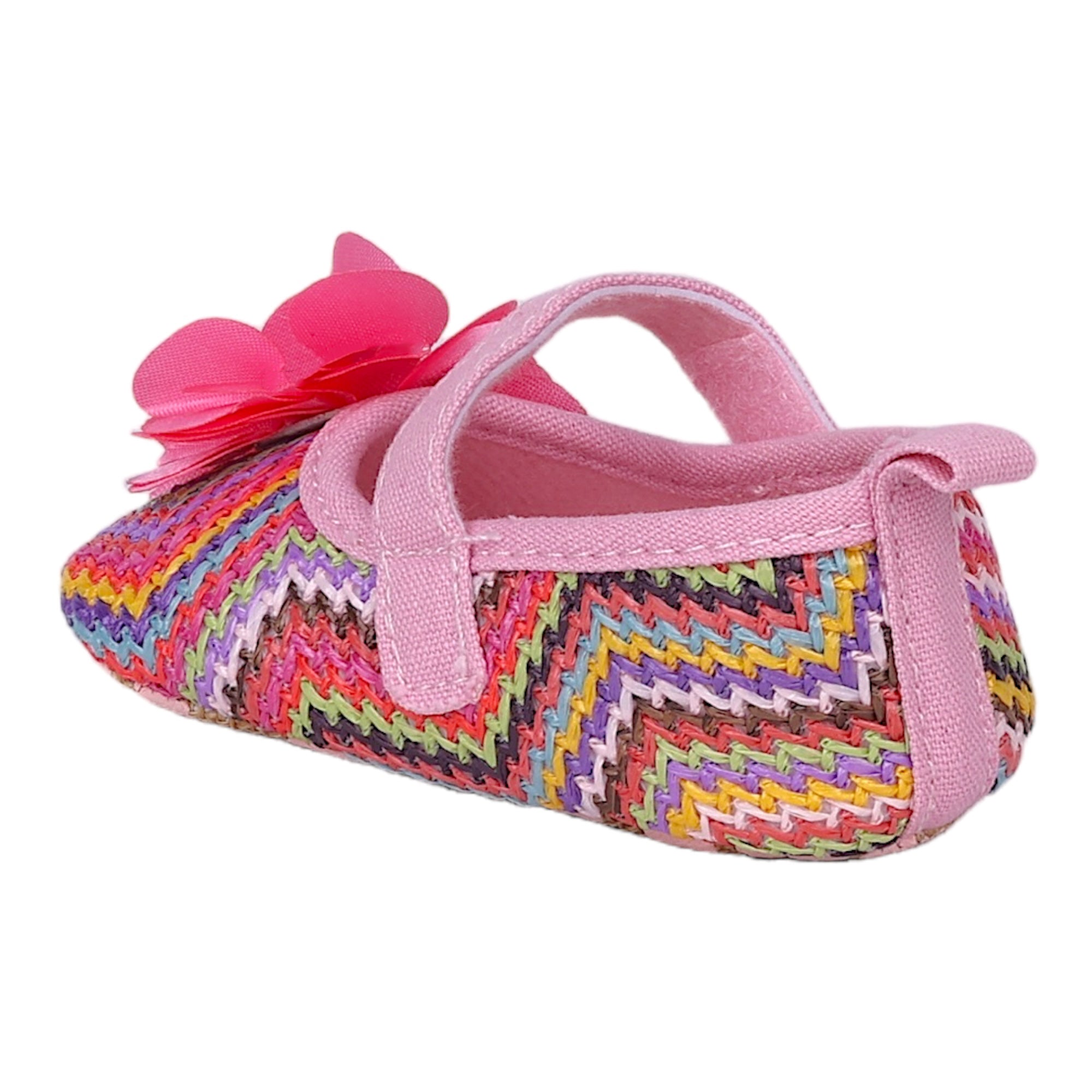 Baby Moo Embellished Petals Colourful Woven Anti-Skid Ballerina Booties - Pink