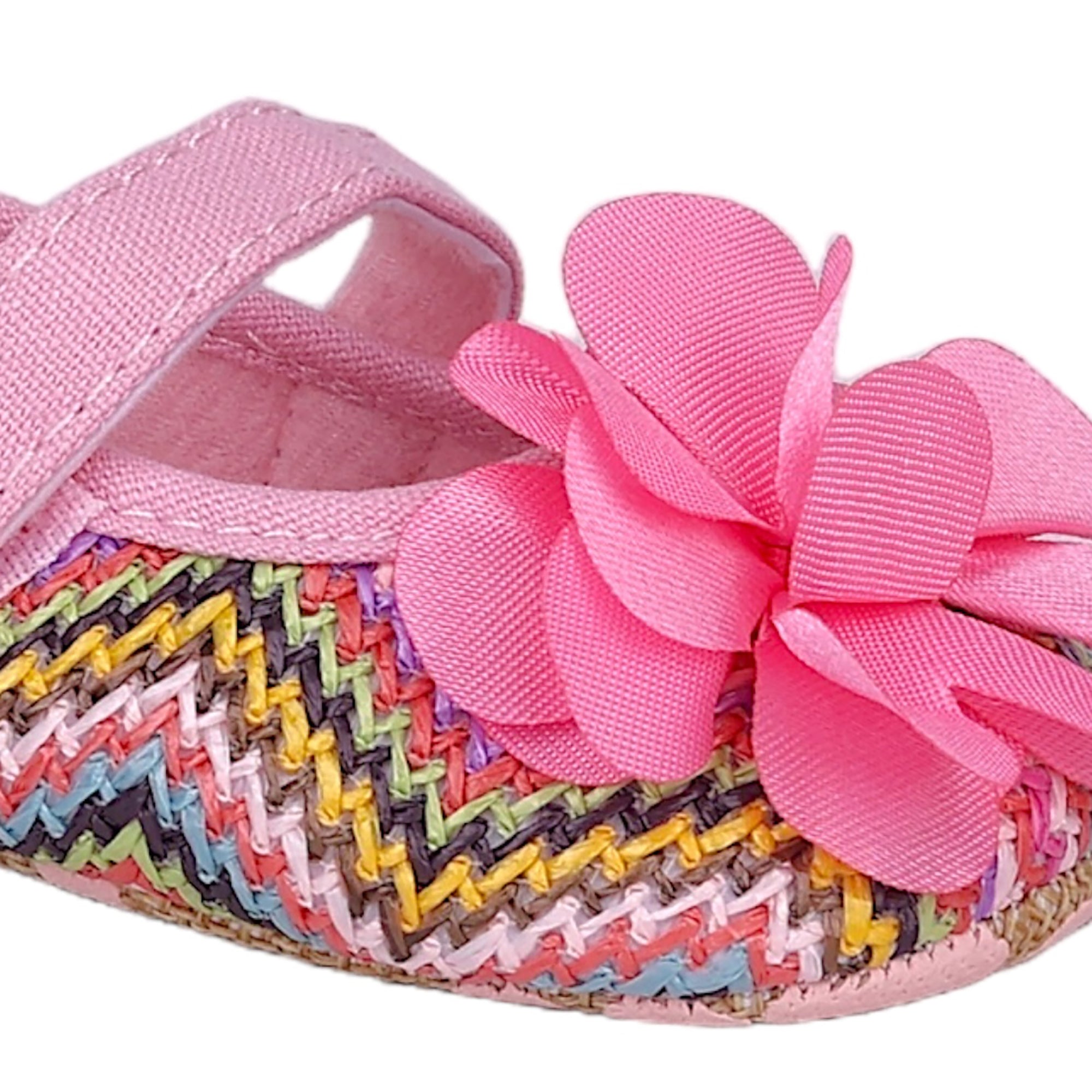 Baby Moo Embellished Petals Colourful Woven Anti-Skid Ballerina Booties - Pink