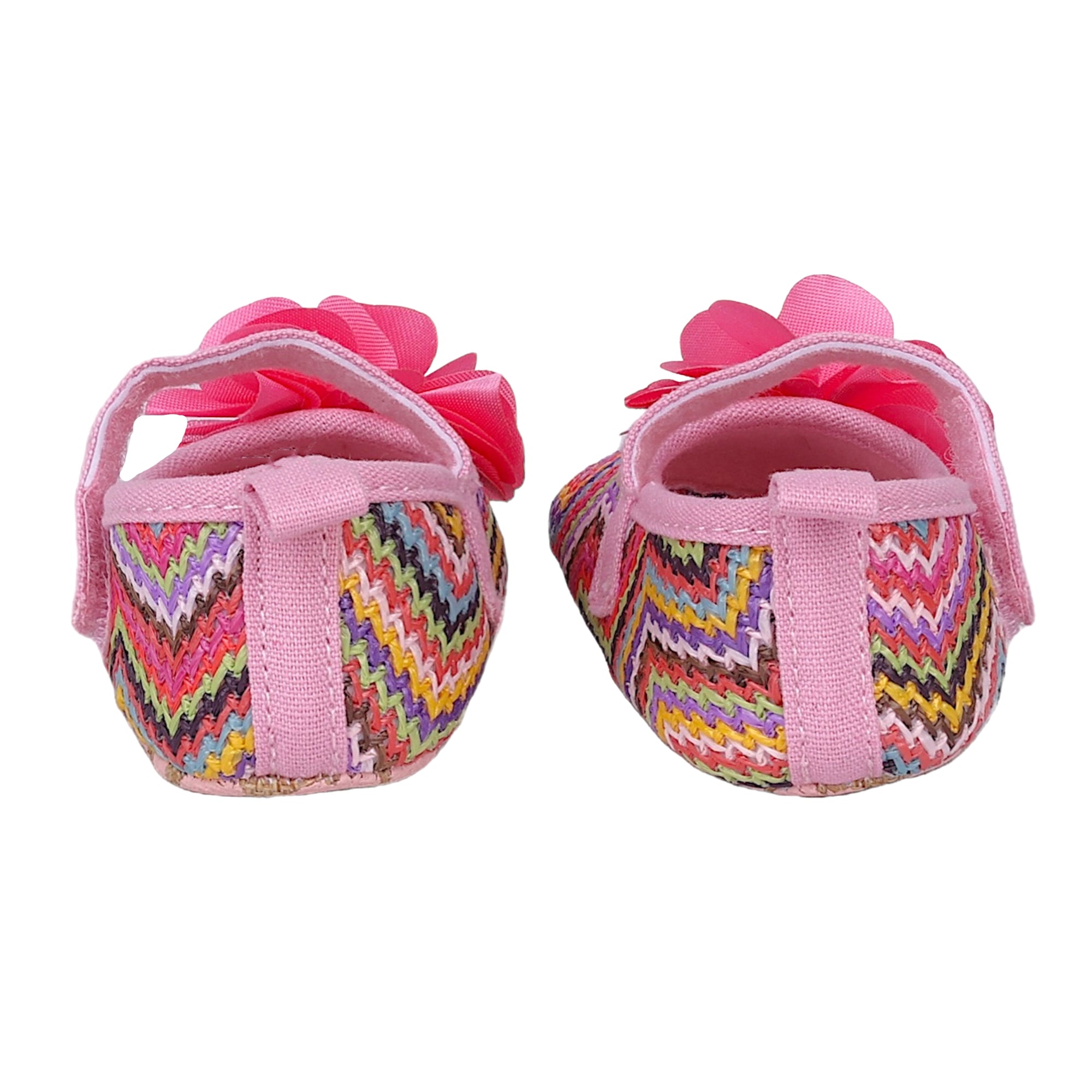 Baby Moo Embellished Petals Colourful Woven Anti-Skid Ballerina Booties - Pink