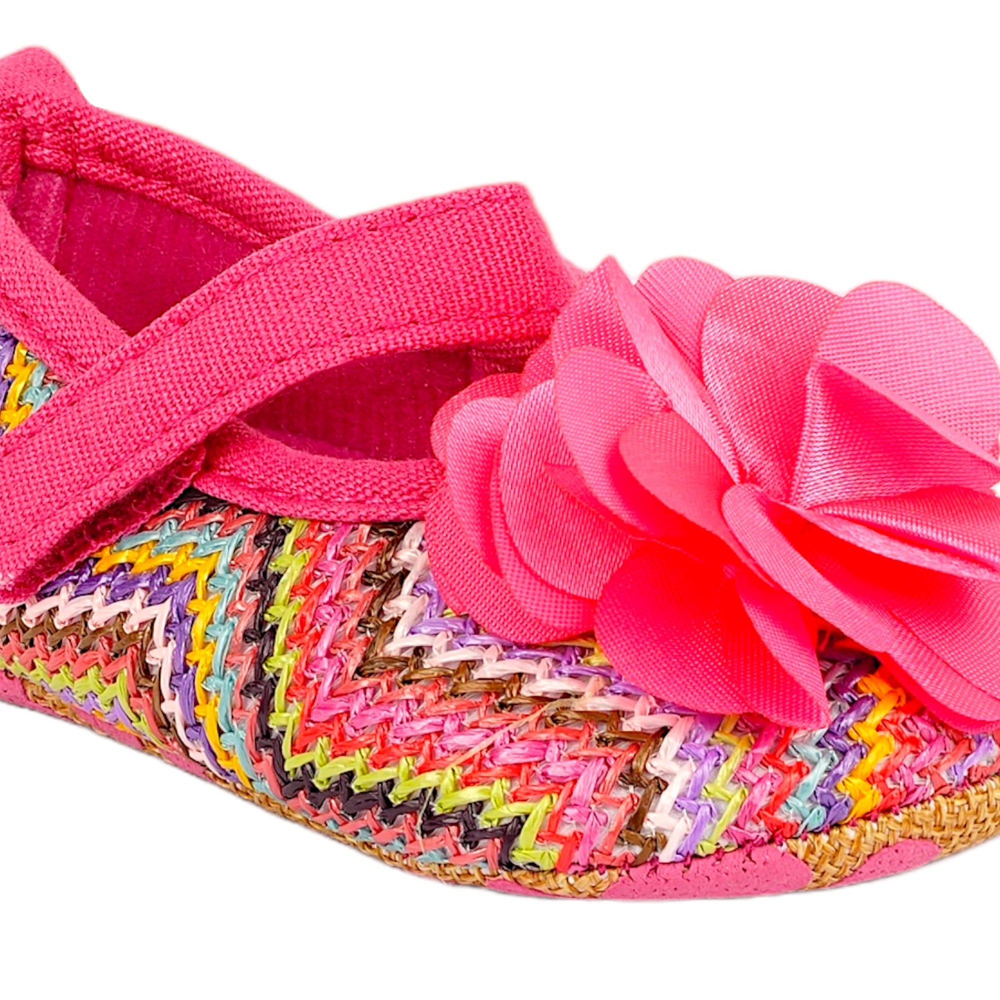 Baby Moo Embellished Flower Colourful Woven Anti-Skid Ballerina Booties - Pink