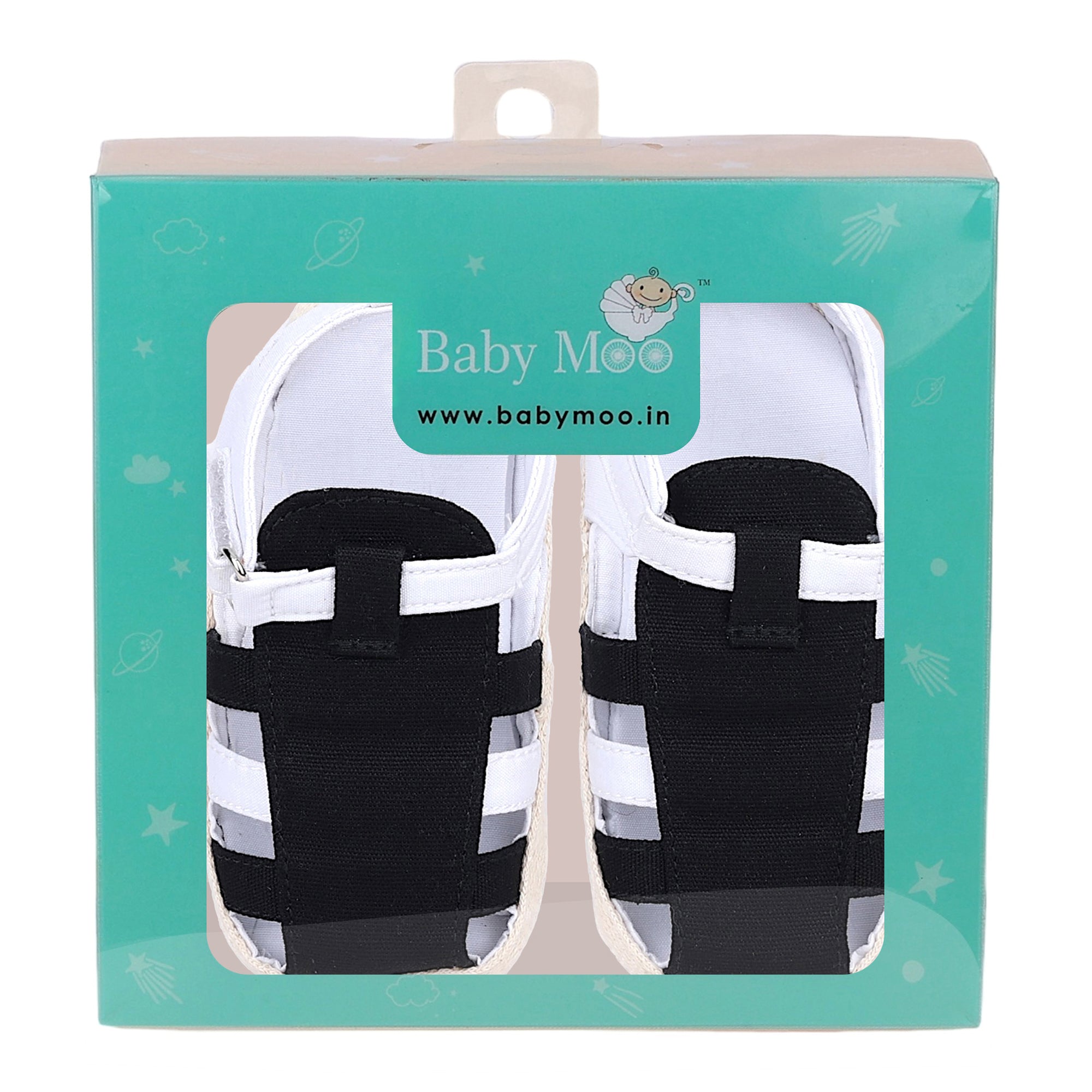 Baby Moo Stylish And Breathable Velcro Straps Anti-Skid Sandals - Black, White