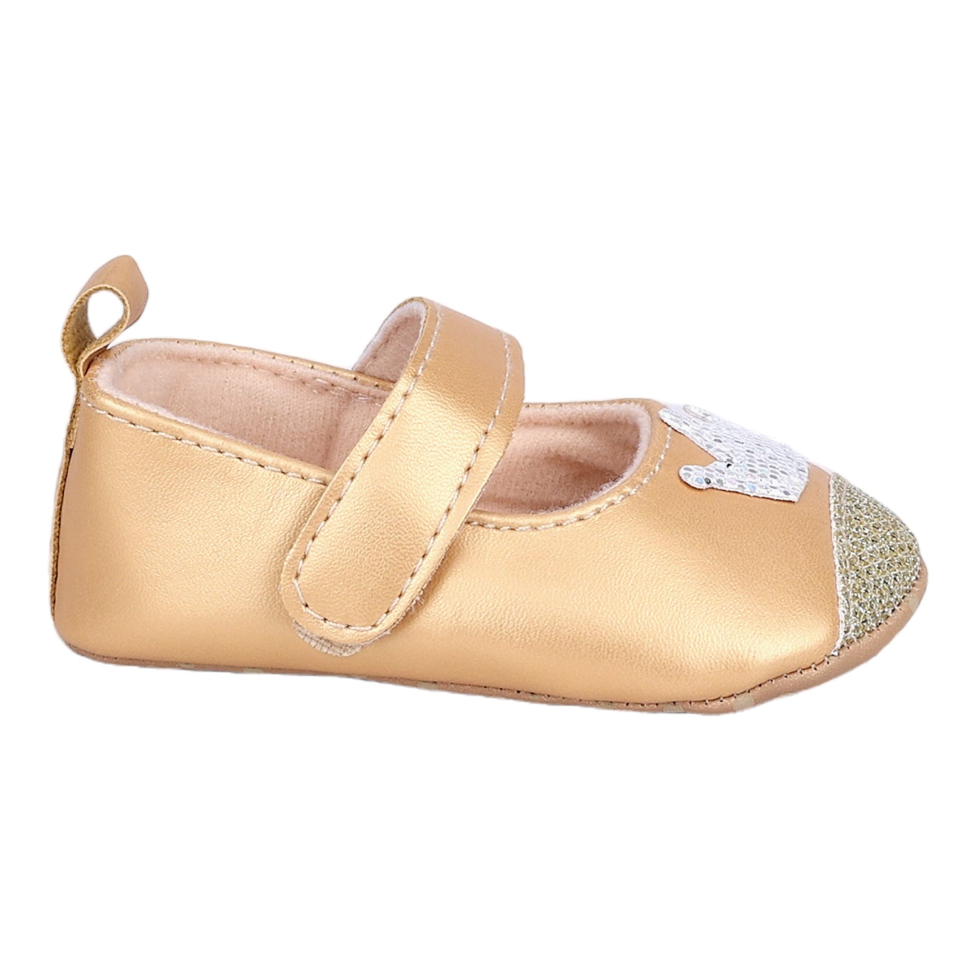 Baby Moo Crown Sequin Partywear Anti-Skid Ballerina Booties - Gold, Metallic