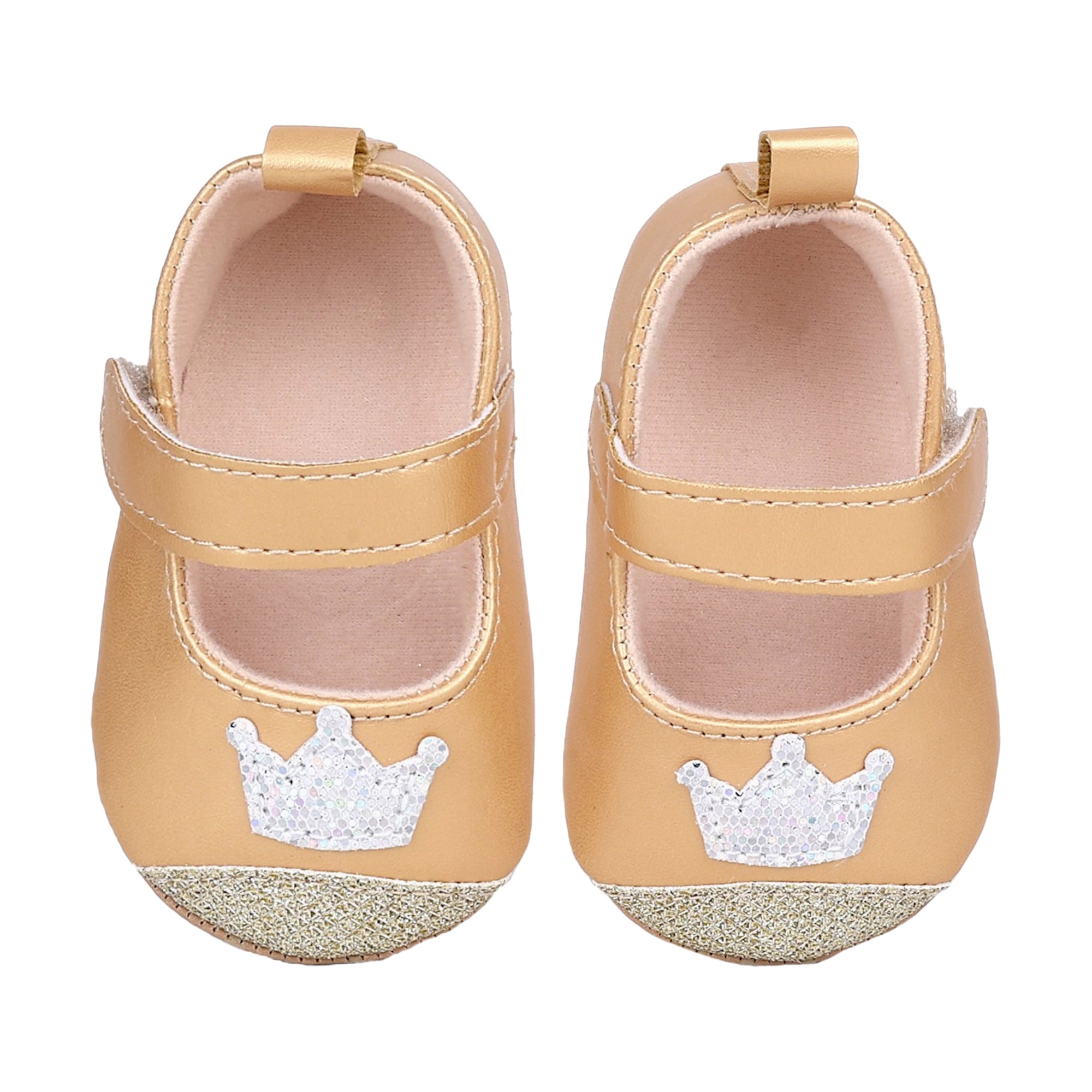 Baby Moo Crown Sequin Partywear Anti-Skid Ballerina Booties - Gold, Metallic