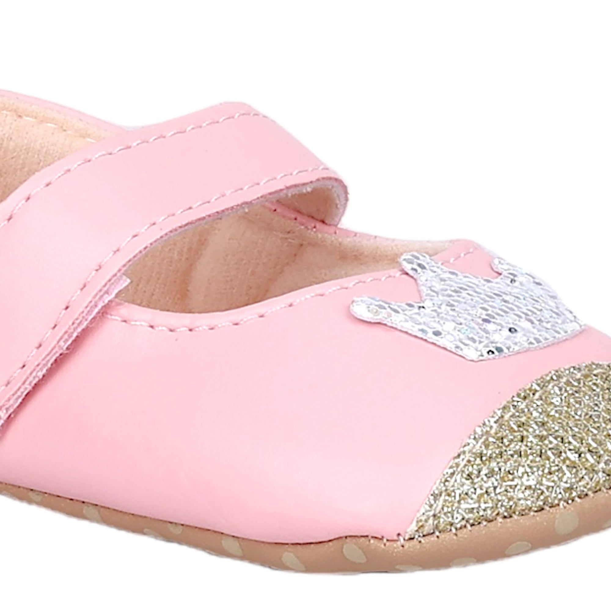 Baby Moo Crown Sequin Partywear Anti-Skid Ballerina Booties - Pink