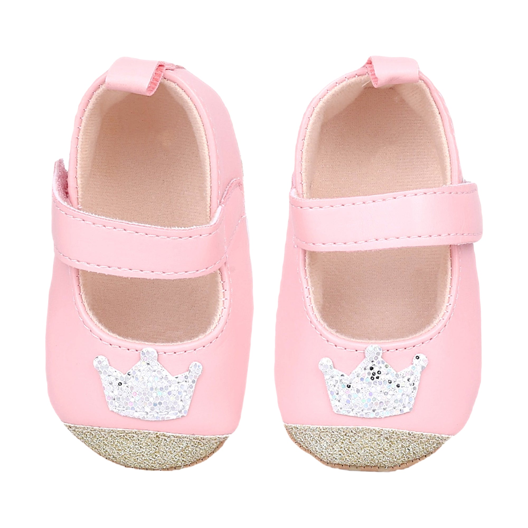 Baby Moo Crown Sequin Partywear Anti-Skid Ballerina Booties - Pink