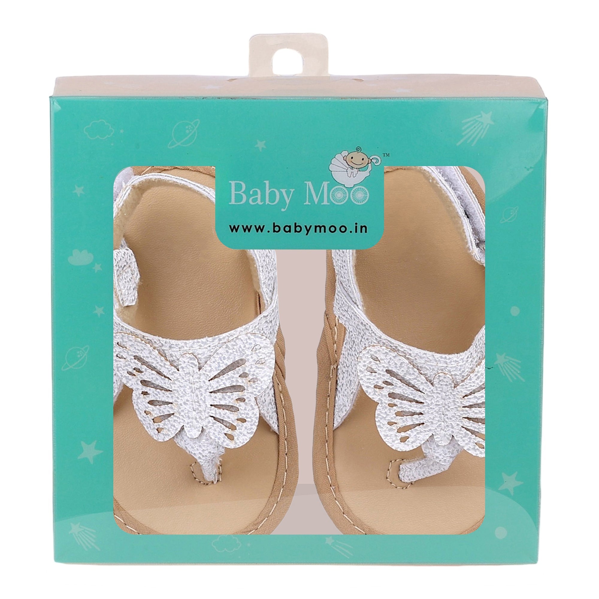 Baby Moo Sequin Butterfly Velcro Straps Anti-Skid Open Toe Sandals - White