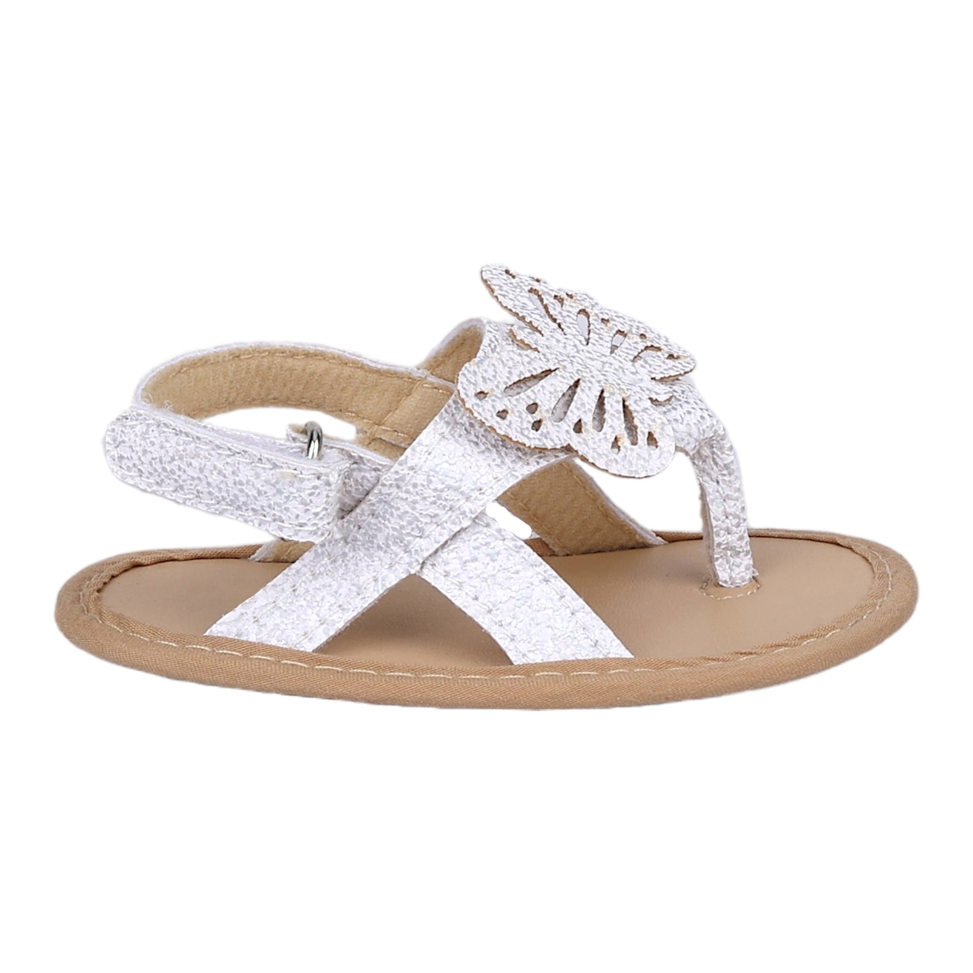 Baby Moo Sequin Butterfly Velcro Straps Anti-Skid Open Toe Sandals - White