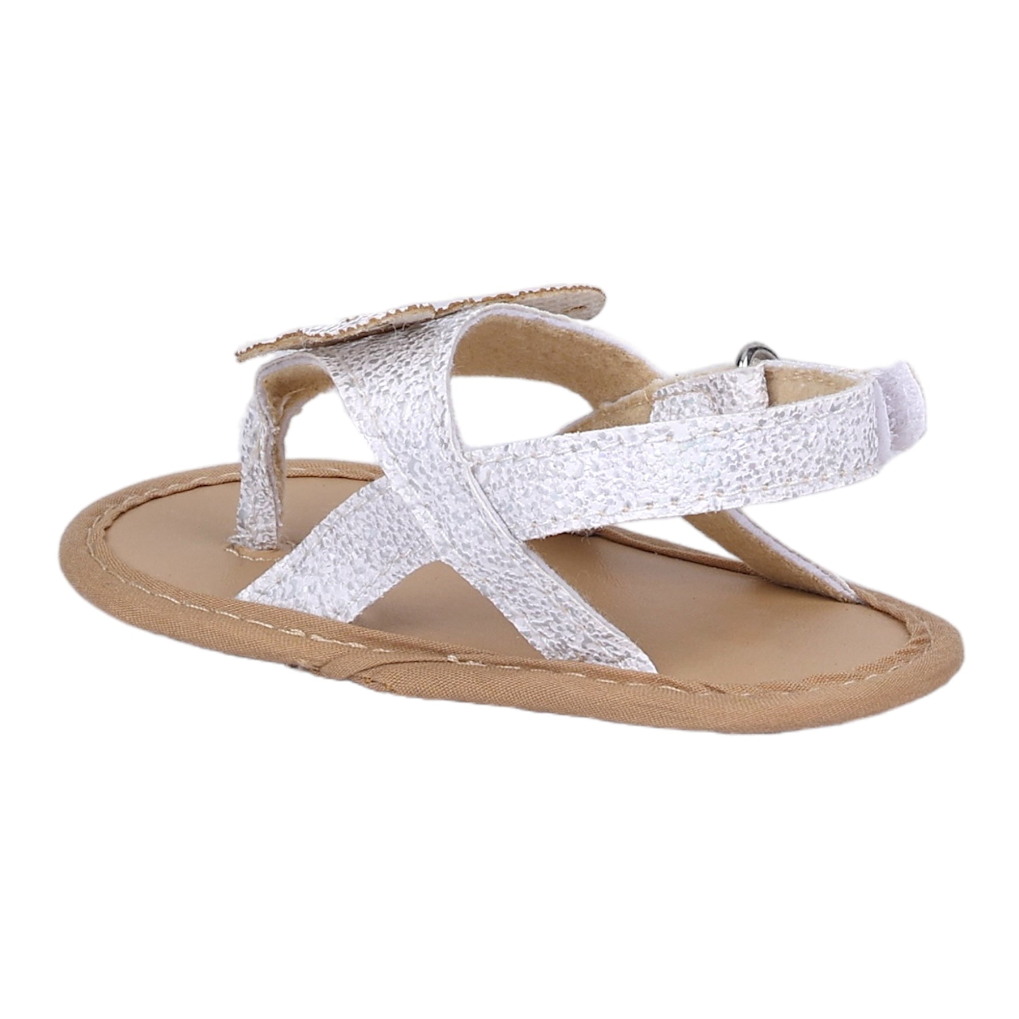 Baby Moo Sequin Butterfly Velcro Straps Anti-Skid Open Toe Sandals - White