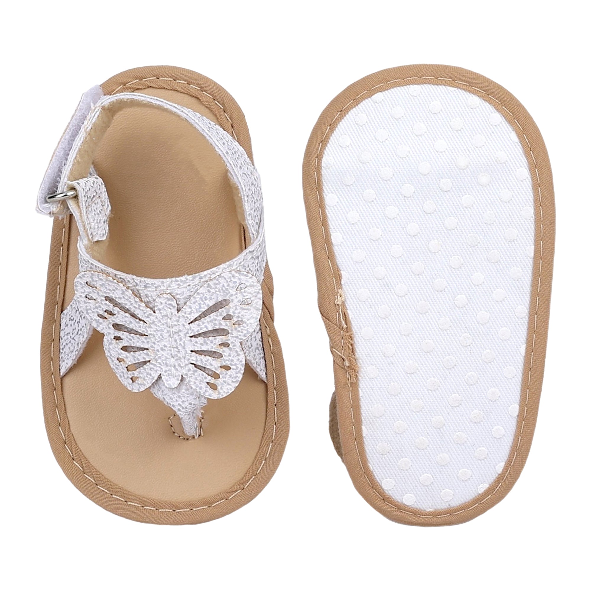 Baby Moo Sequin Butterfly Velcro Straps Anti-Skid Open Toe Sandals - White