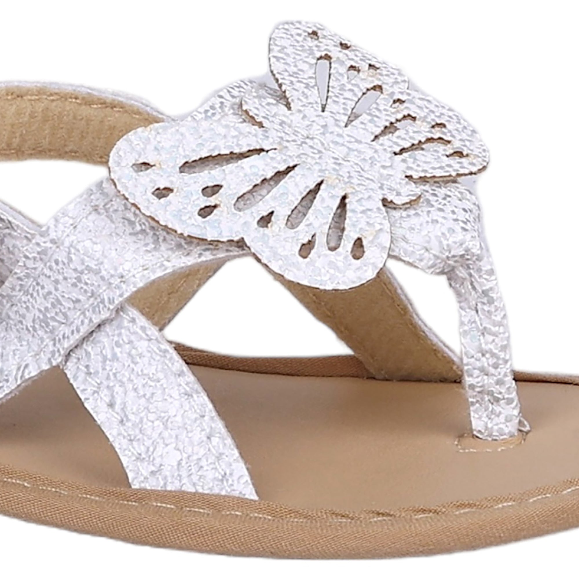 Baby Moo Sequin Butterfly Velcro Straps Anti-Skid Open Toe Sandals - White