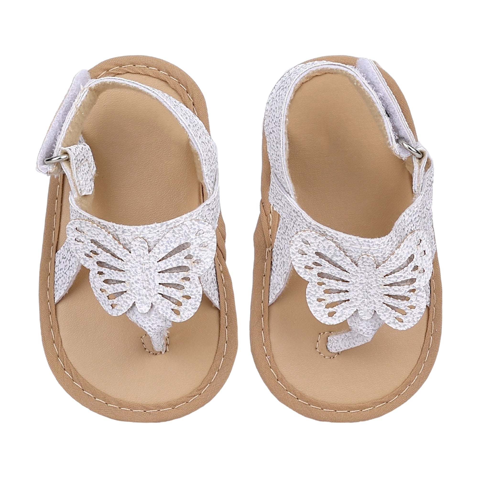 Baby Moo Sequin Butterfly Velcro Straps Anti-Skid Open Toe Sandals - White