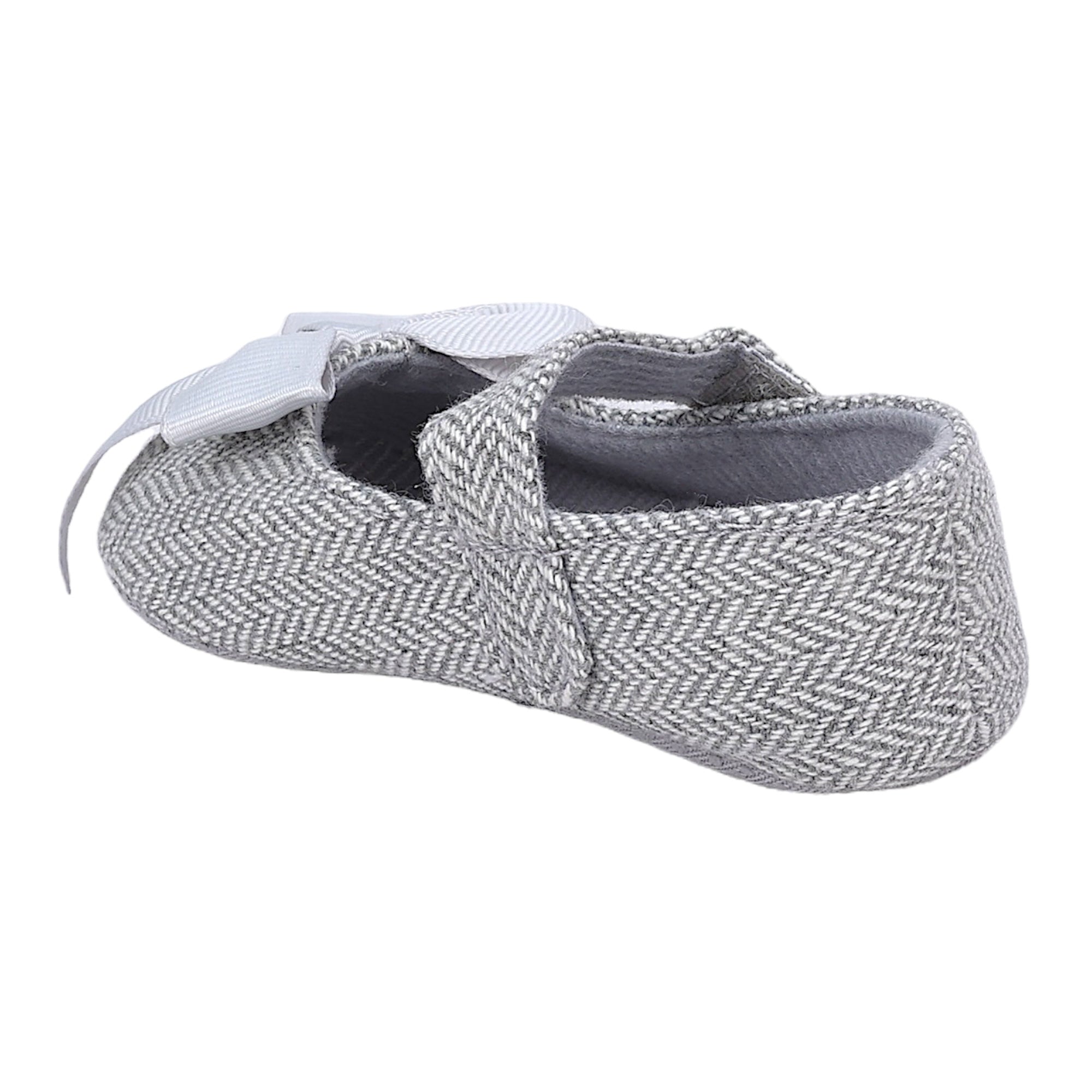 Baby Moo Bow Knot Velcro Strap Anti-Skid Patterned Ballerina Booties - Grey