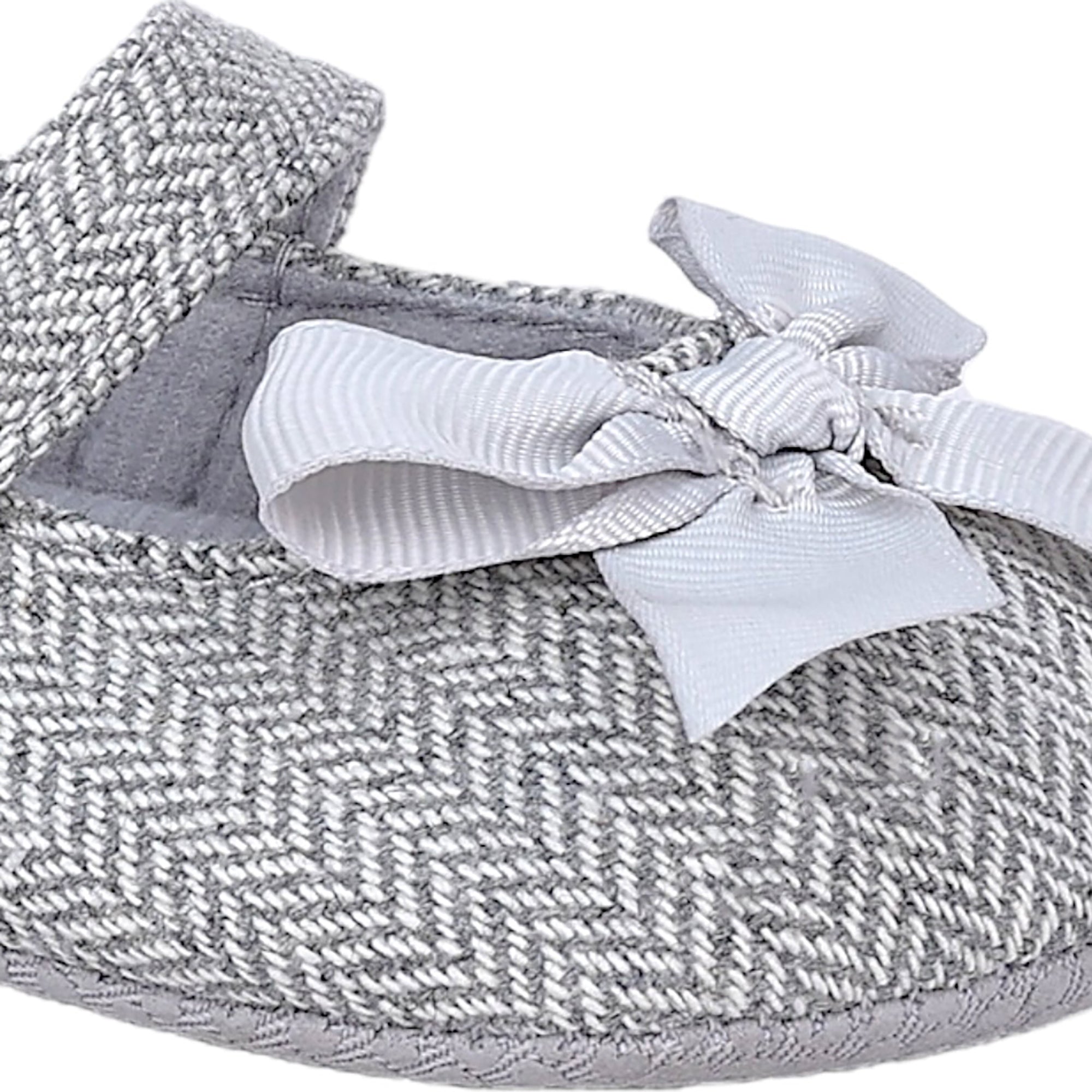 Baby Moo Bow Knot Velcro Strap Anti-Skid Patterned Ballerina Booties - Grey