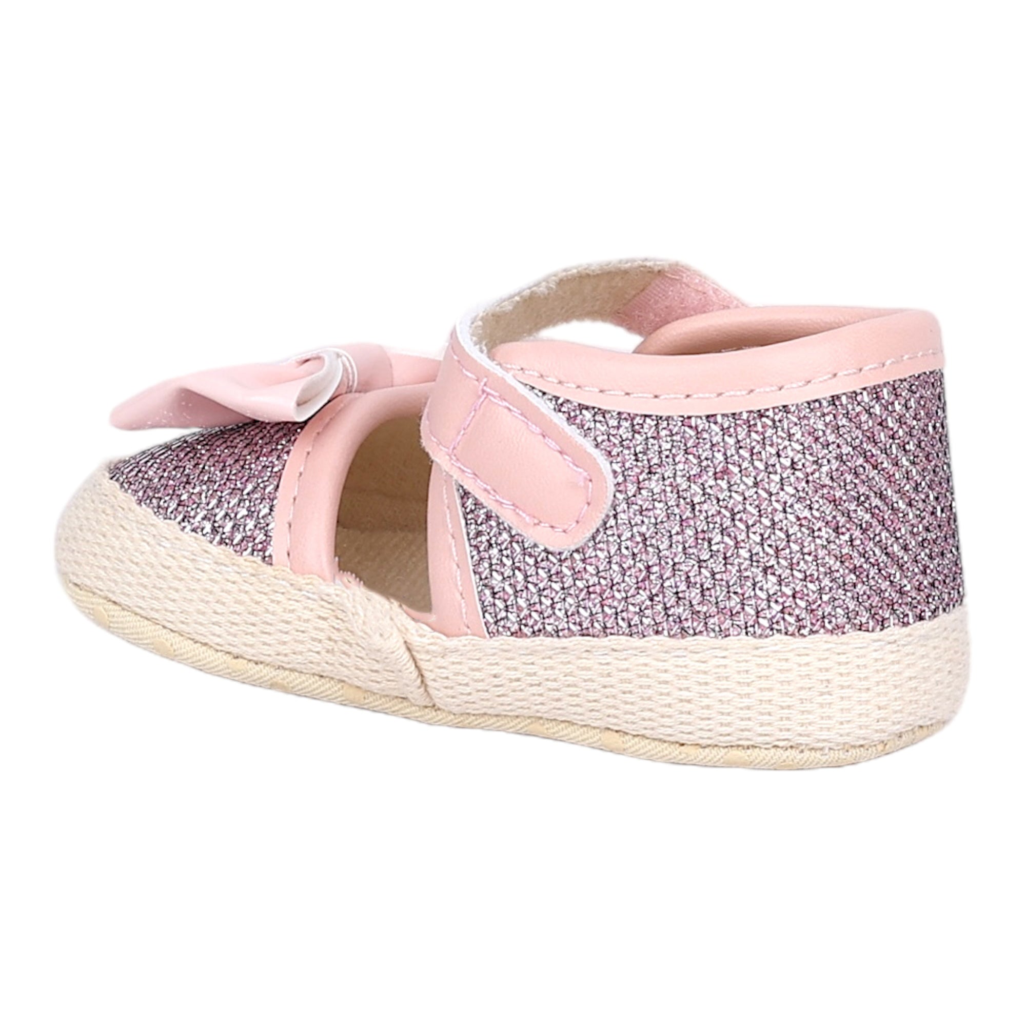 Baby Moo Glittery Partywear Bow Velcro Strap Anti-Skid Sandals - Pink