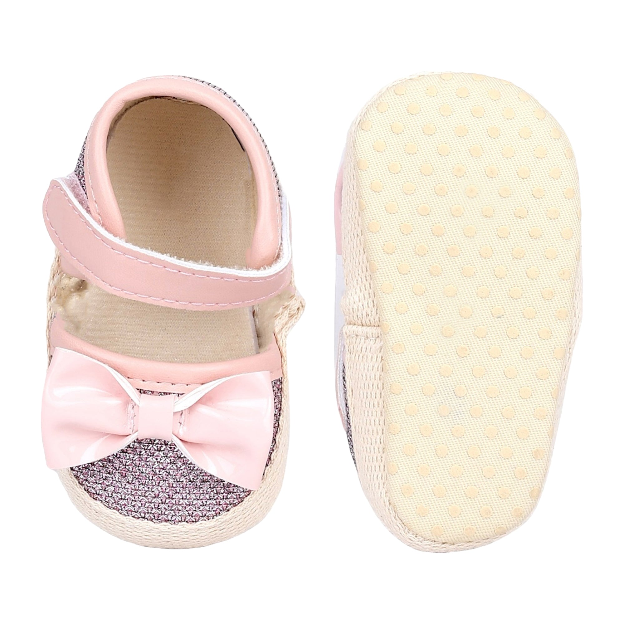 Baby Moo Glittery Partywear Bow Velcro Strap Anti-Skid Sandals - Pink