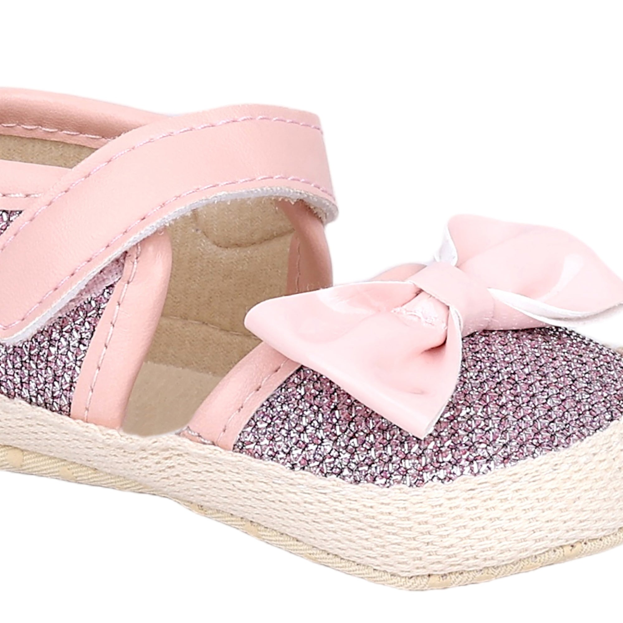 Baby Moo Glittery Partywear Bow Velcro Strap Anti-Skid Sandals - Pink