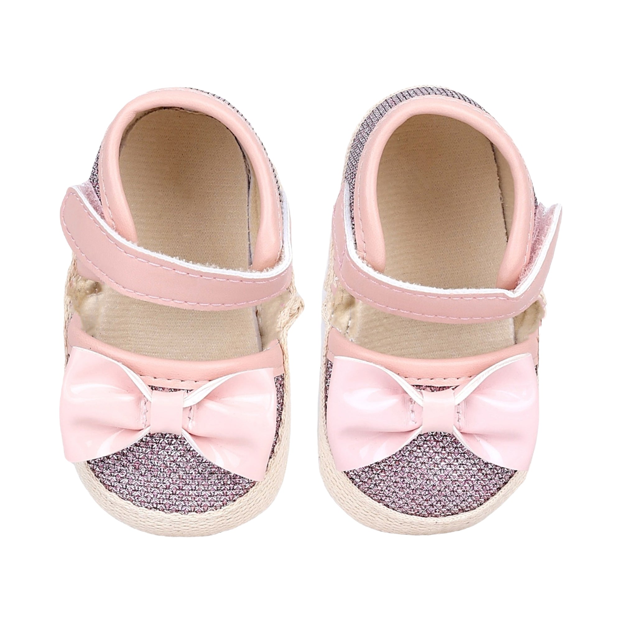 Baby Moo Glittery Partywear Bow Velcro Strap Anti-Skid Sandals - Pink