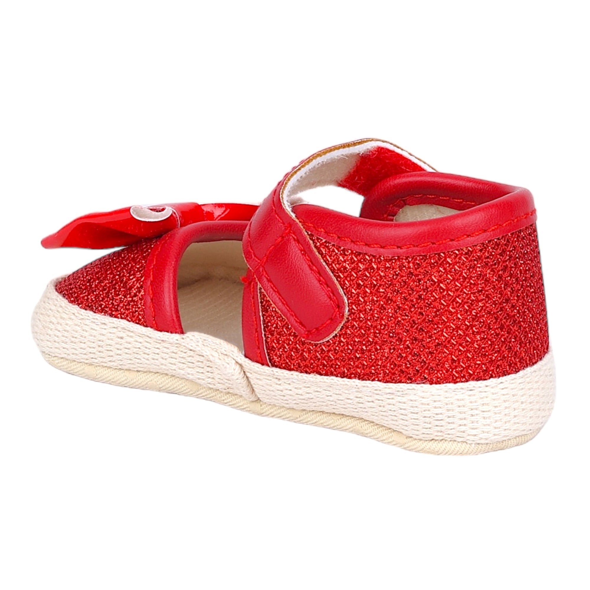 Baby Moo Glittery Partywear Bow Velcro Strap Anti-Skid Sandals - Red