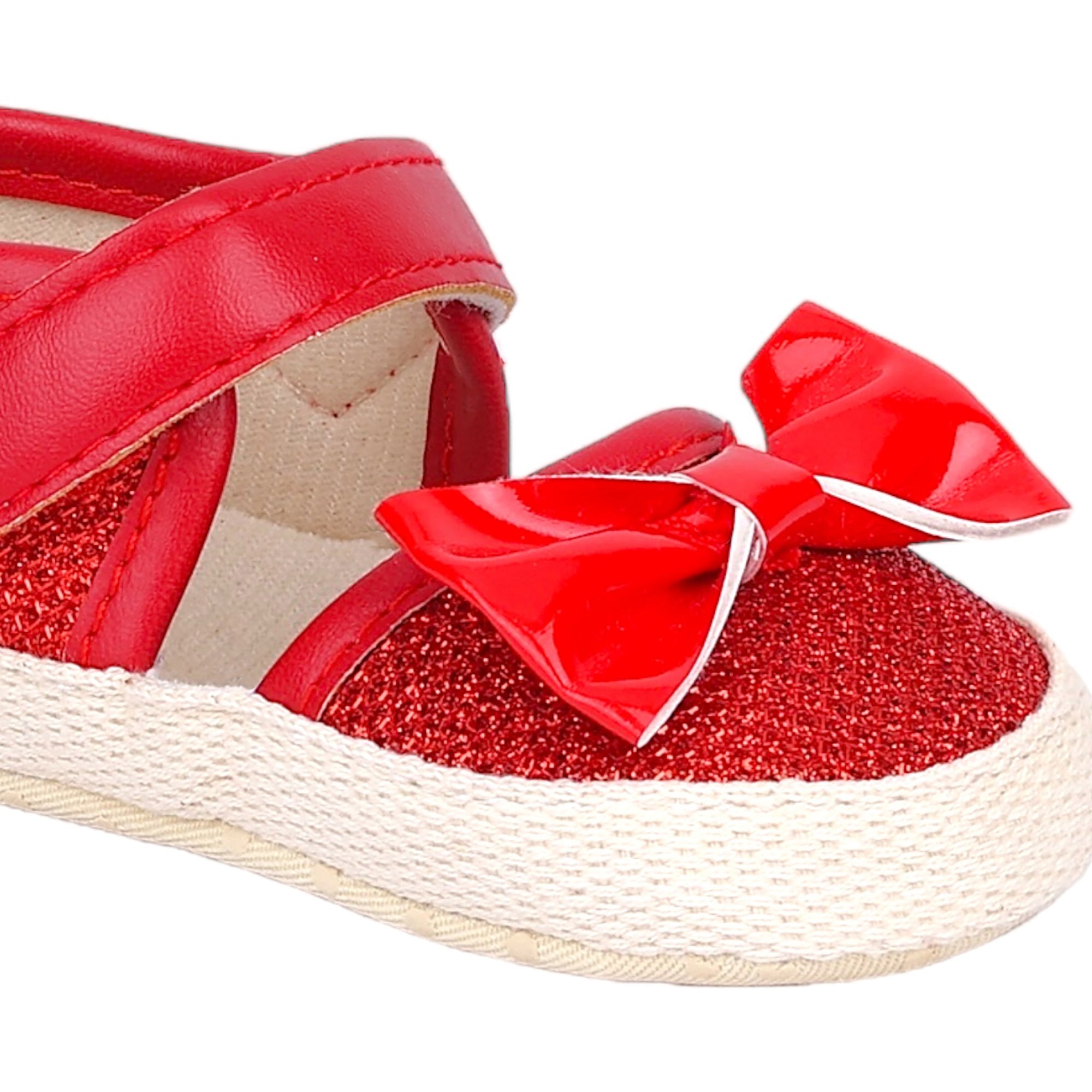 Baby Moo Glittery Partywear Bow Velcro Strap Anti-Skid Sandals - Red