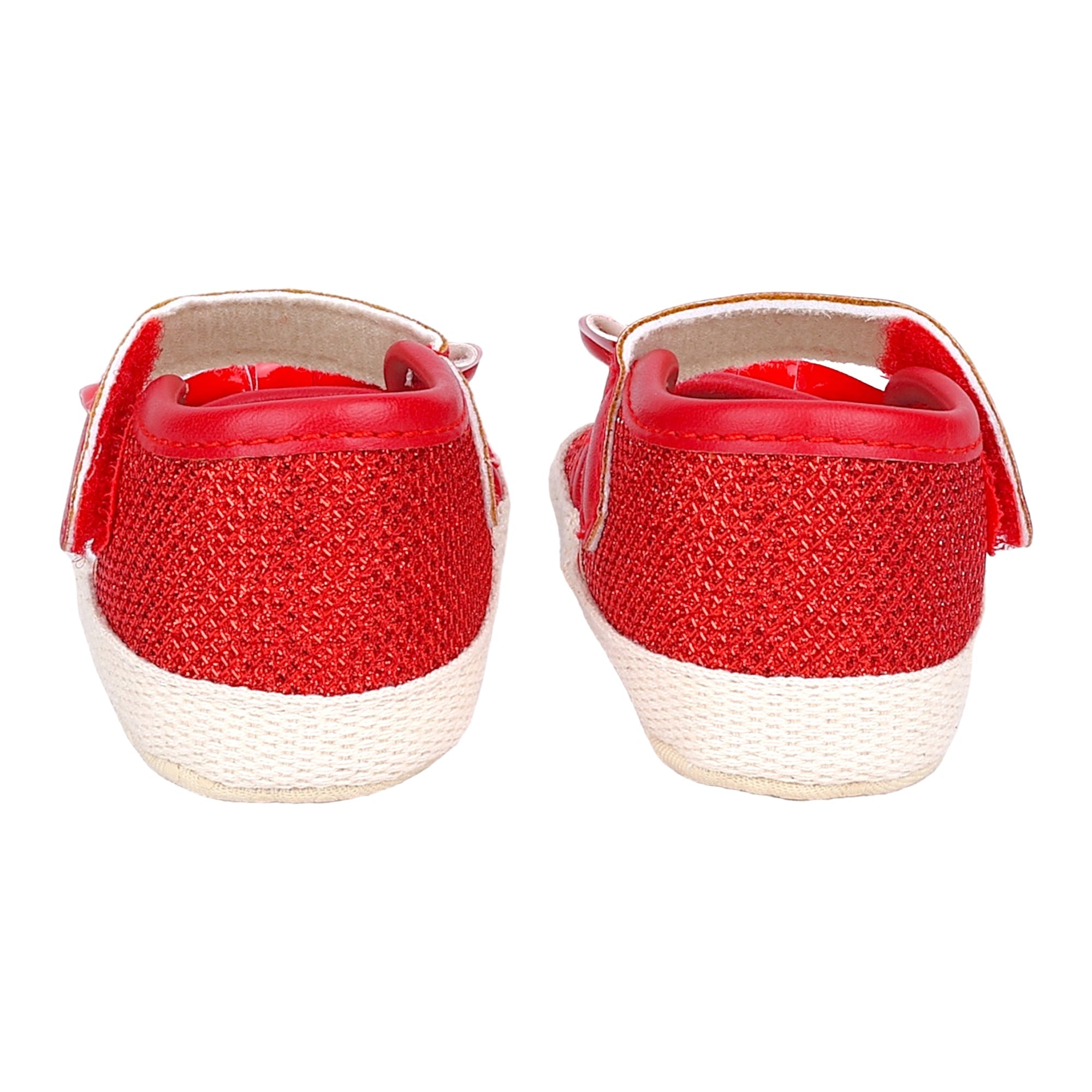 Baby Moo Glittery Partywear Bow Velcro Strap Anti-Skid Sandals - Red