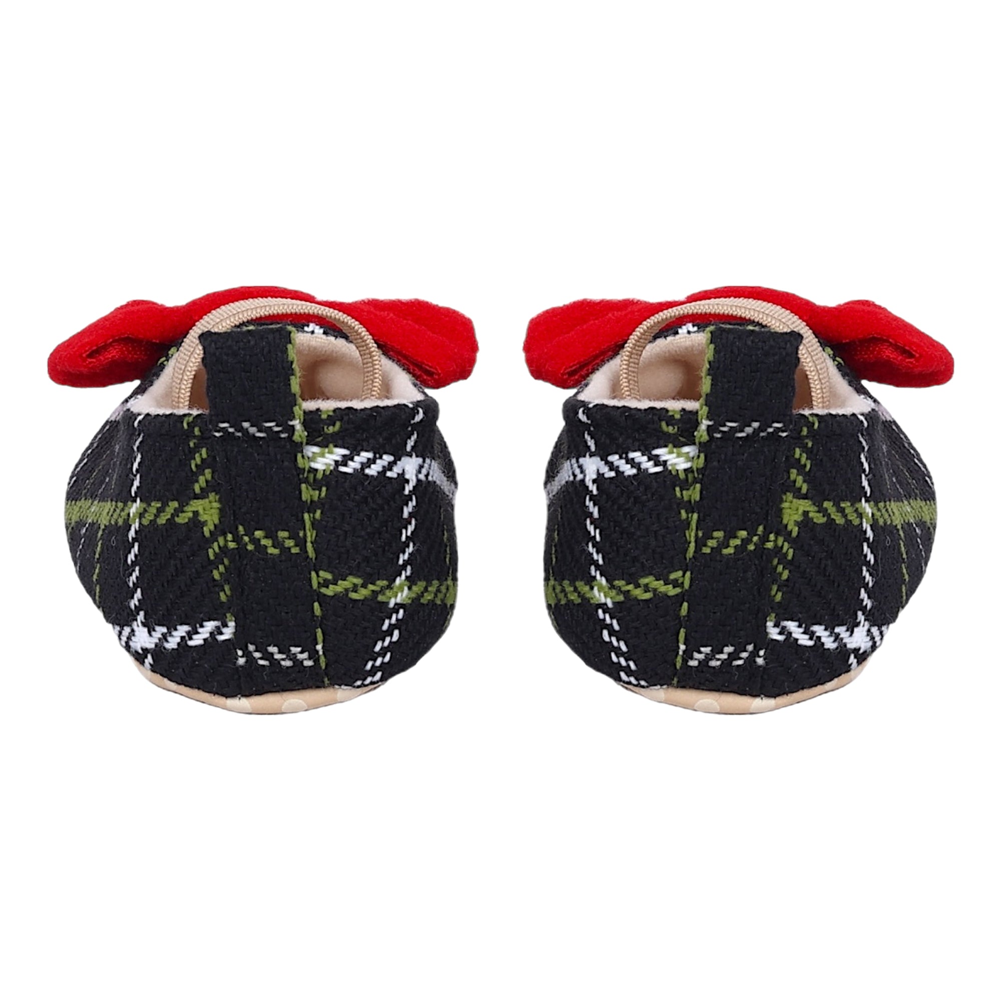 Baby Moo Bow With Elastic Strap Plaid Ballerina Booties - Black