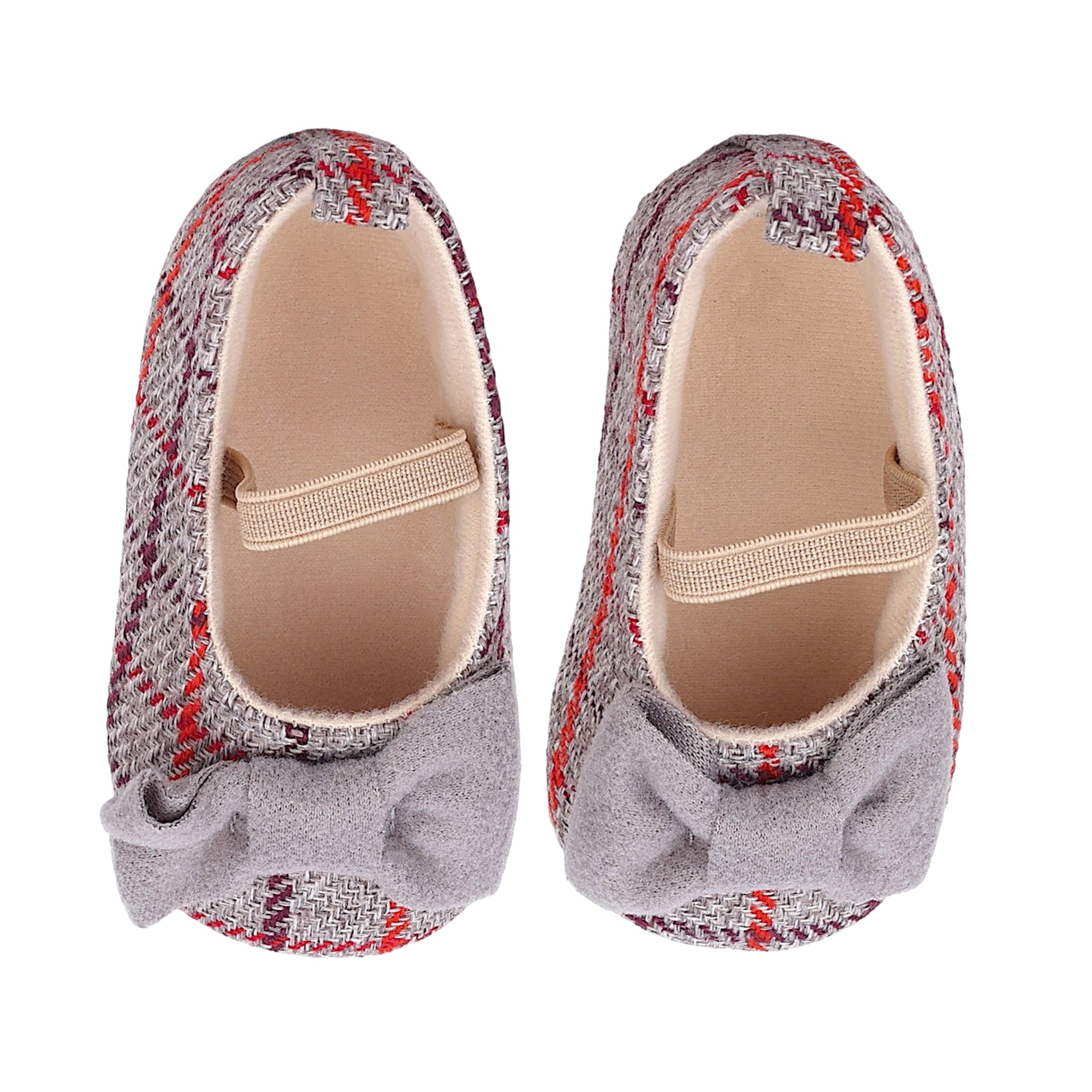 Baby Moo Bow With Elastic Strap Plaid Ballerina Booties - Grey