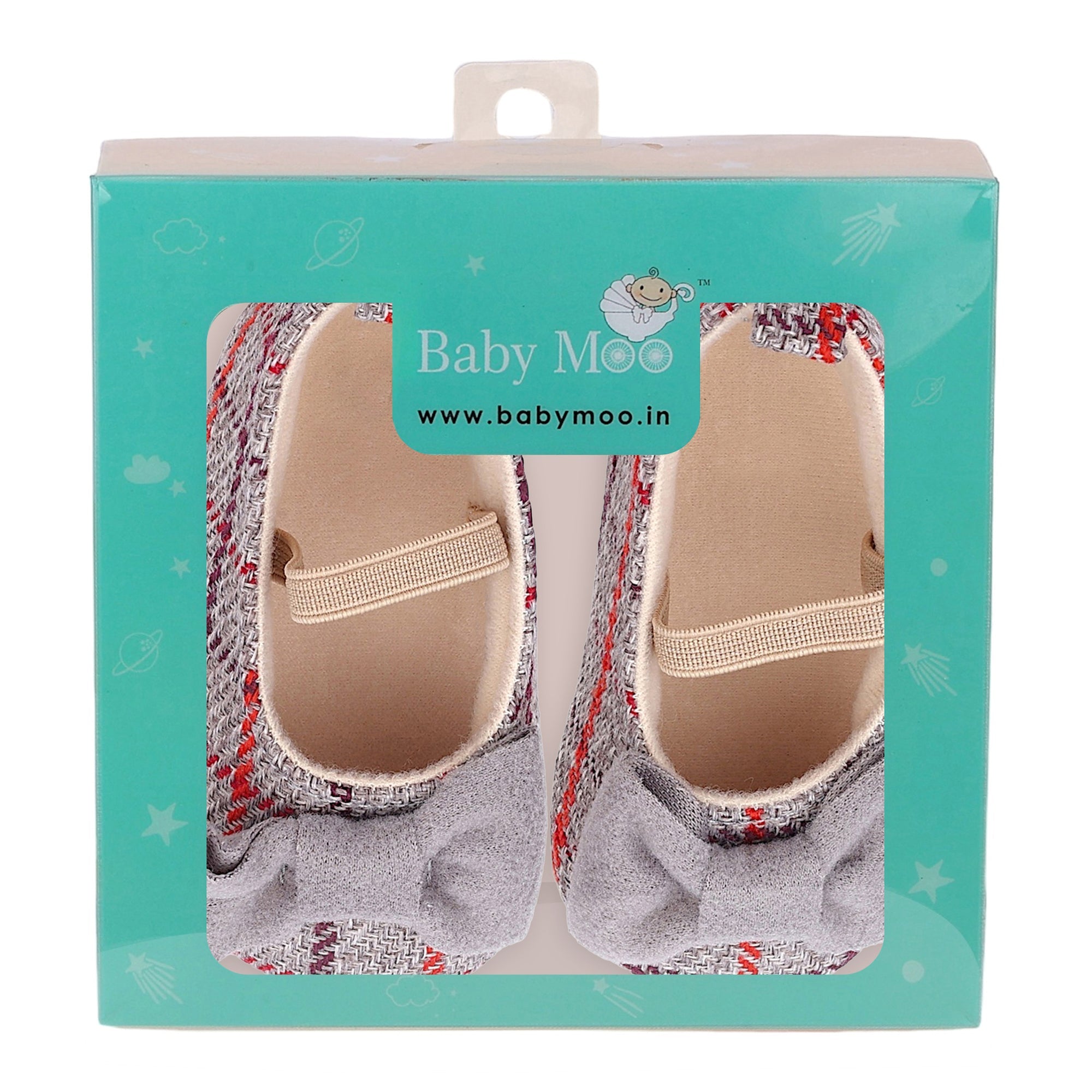 Baby Moo Bow With Elastic Strap Plaid Ballerina Booties - Grey