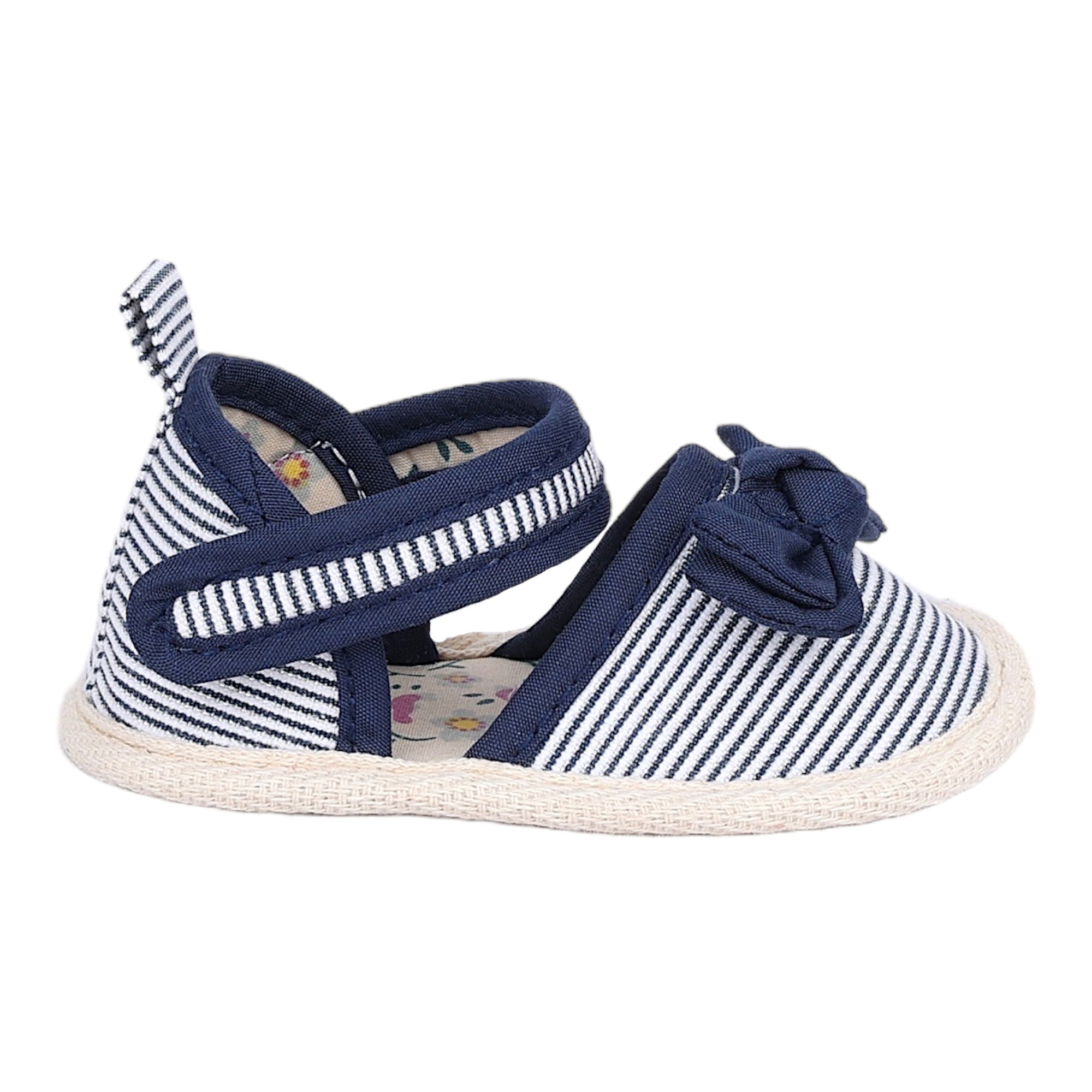 Baby Moo Bow Nautical Striped Velcro Straps Anti-Skid Sandals - Blue