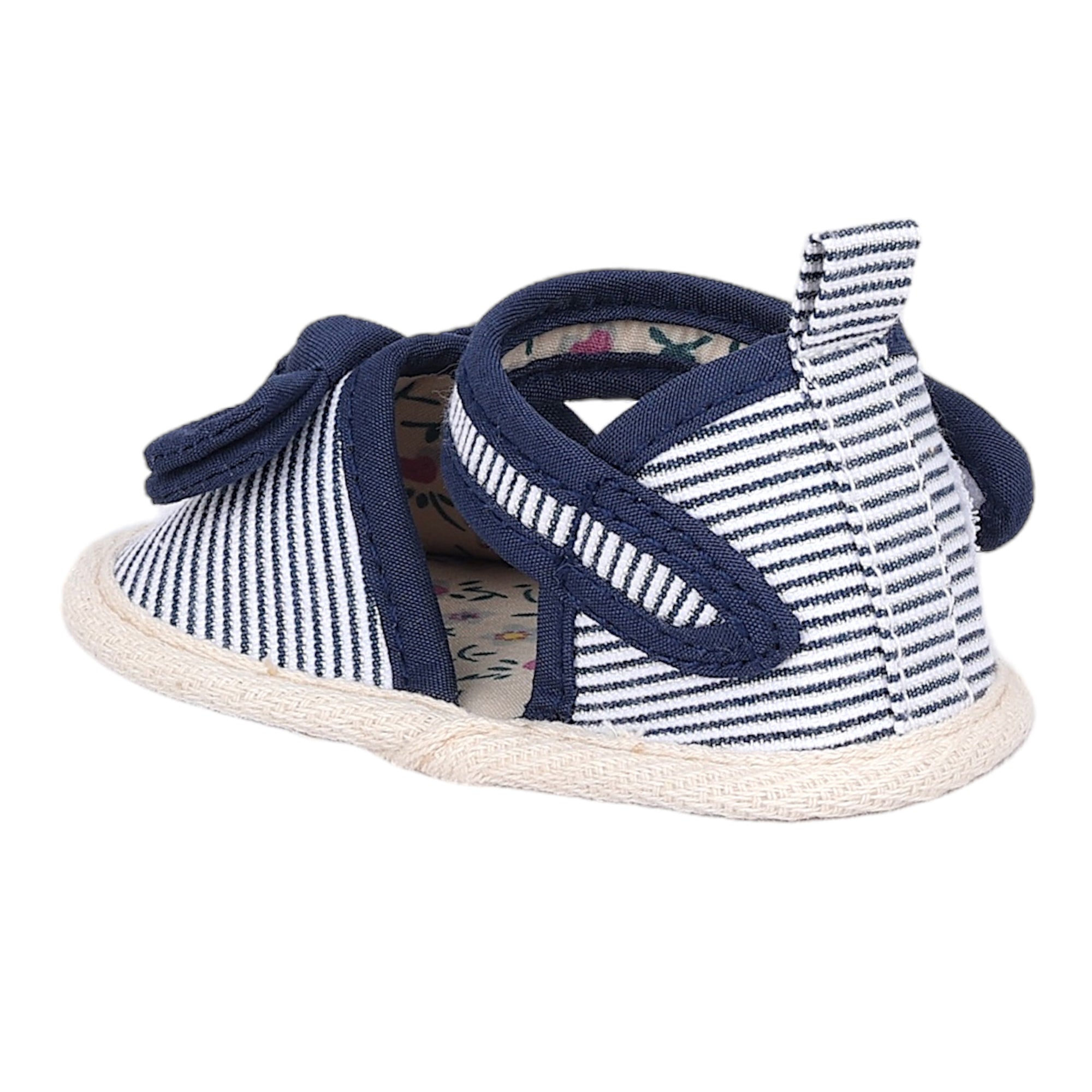 Baby Moo Bow Nautical Striped Velcro Straps Anti-Skid Sandals - Blue