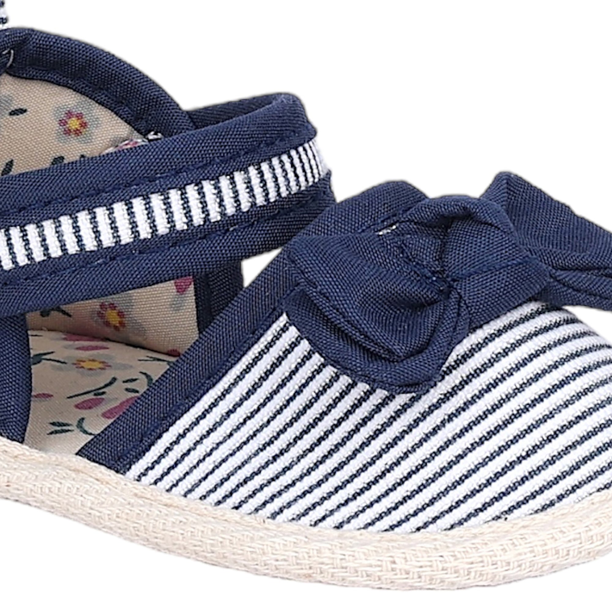 Baby Moo Bow Nautical Striped Velcro Straps Anti-Skid Sandals - Blue