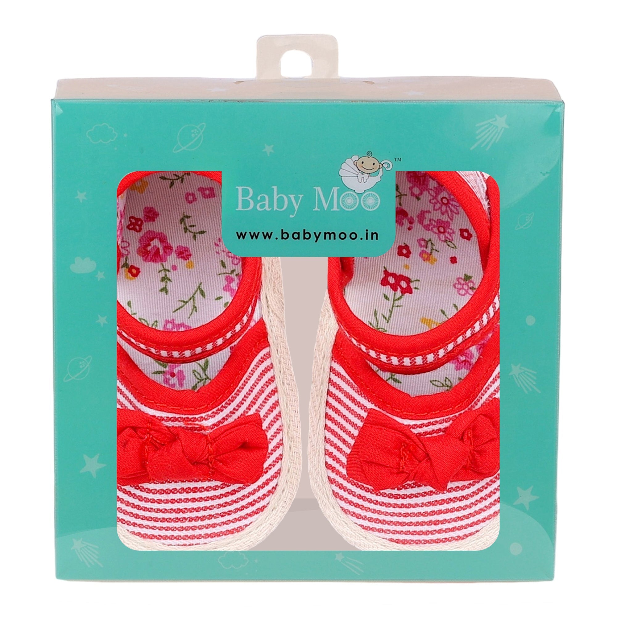 Baby Moo Bow Knot Striped Velcro Straps Anti-Skid Sandals - Red