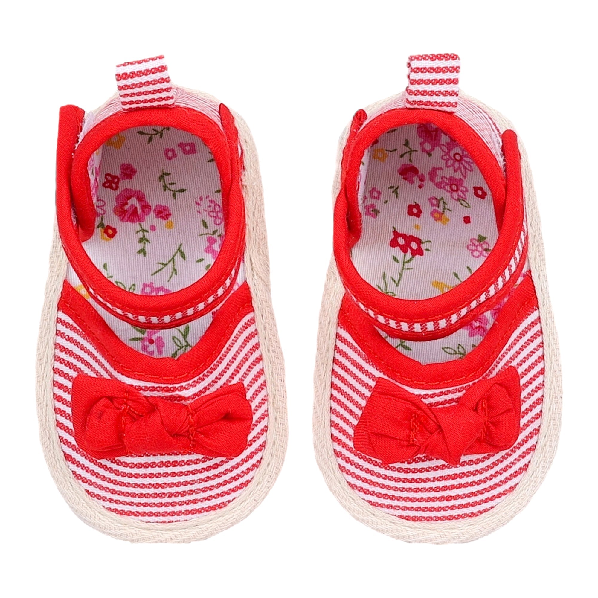 Baby Moo Bow Knot Striped Velcro Straps Anti-Skid Sandals - Red