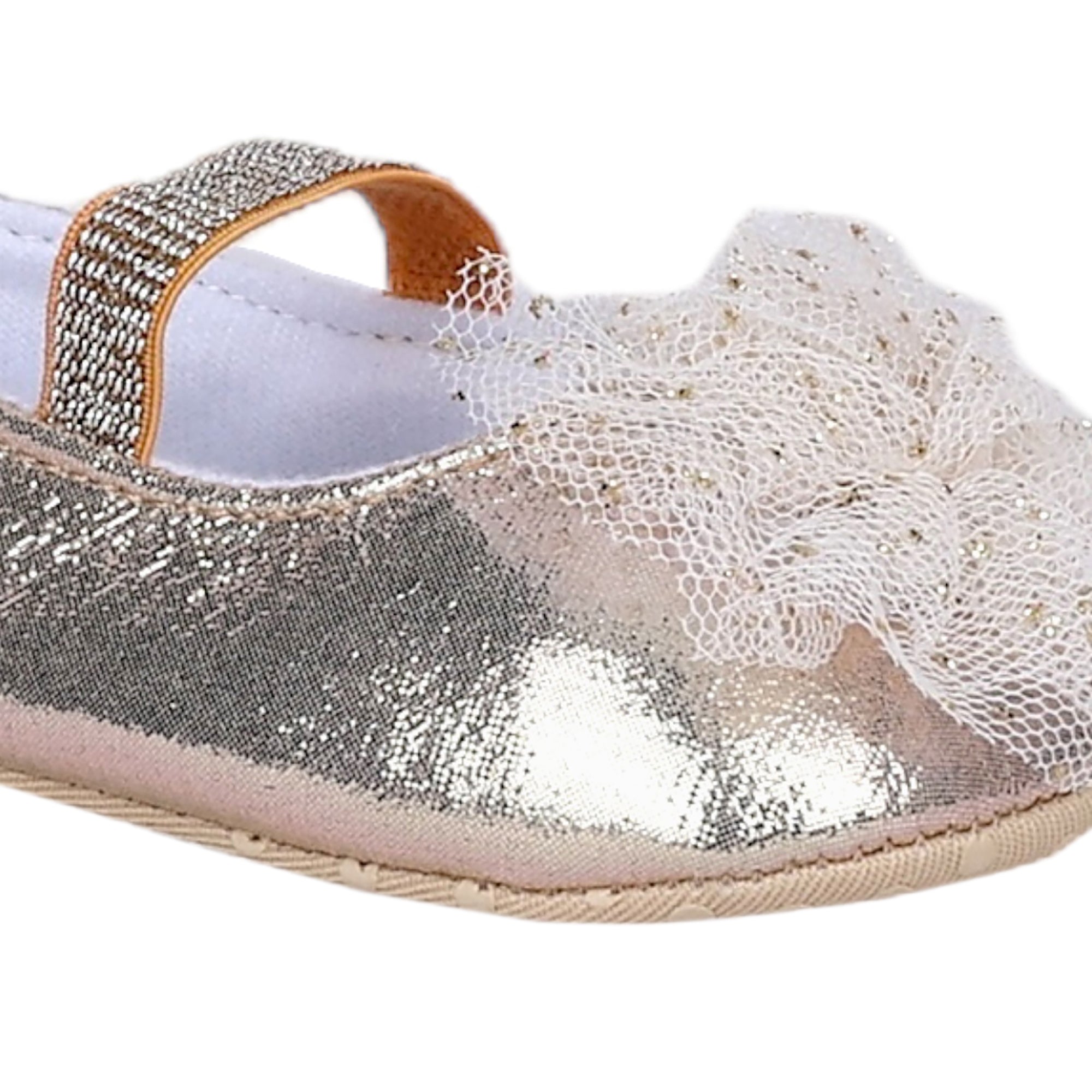 Baby Moo Embellished Flower Elastic Strap Gllittery Ballerina Booties - Gold, Metallic