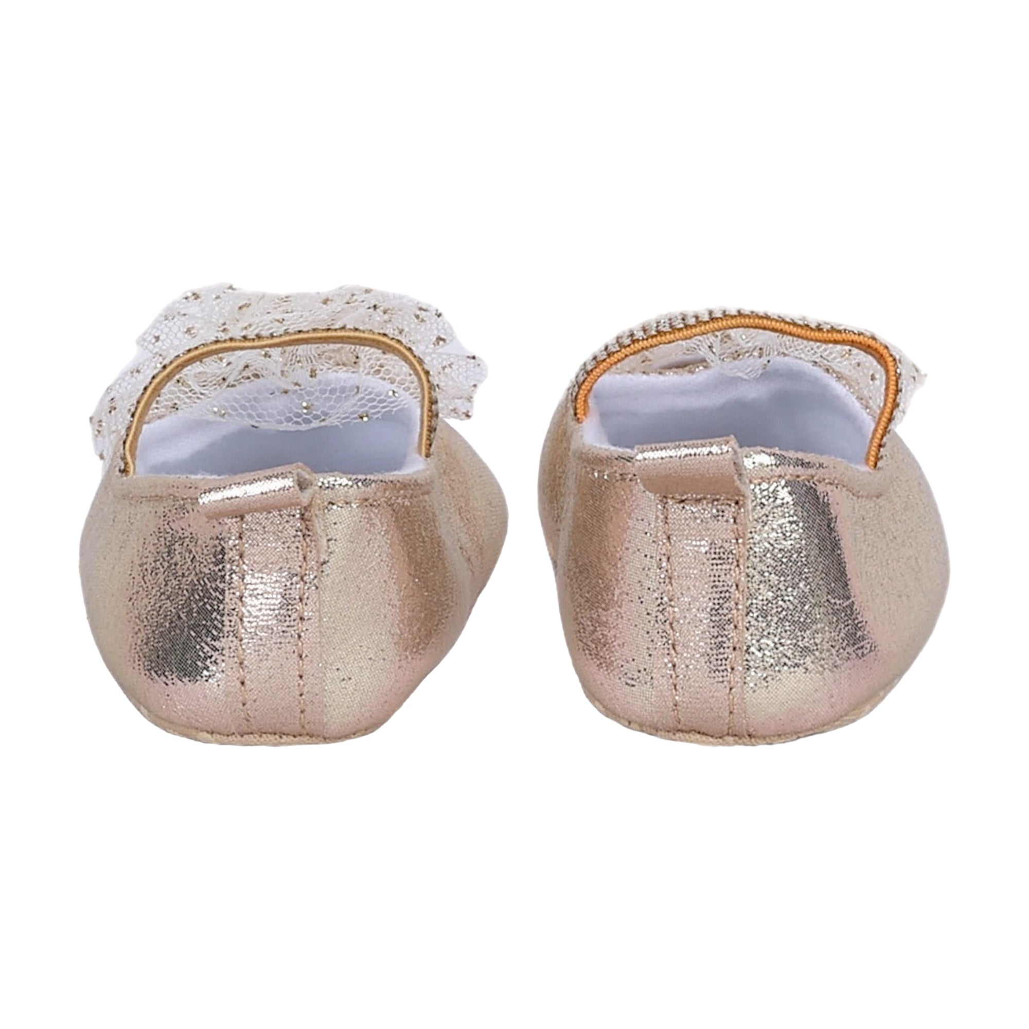 Baby Moo Embellished Flower Elastic Strap Gllittery Ballerina Booties - Gold, Metallic