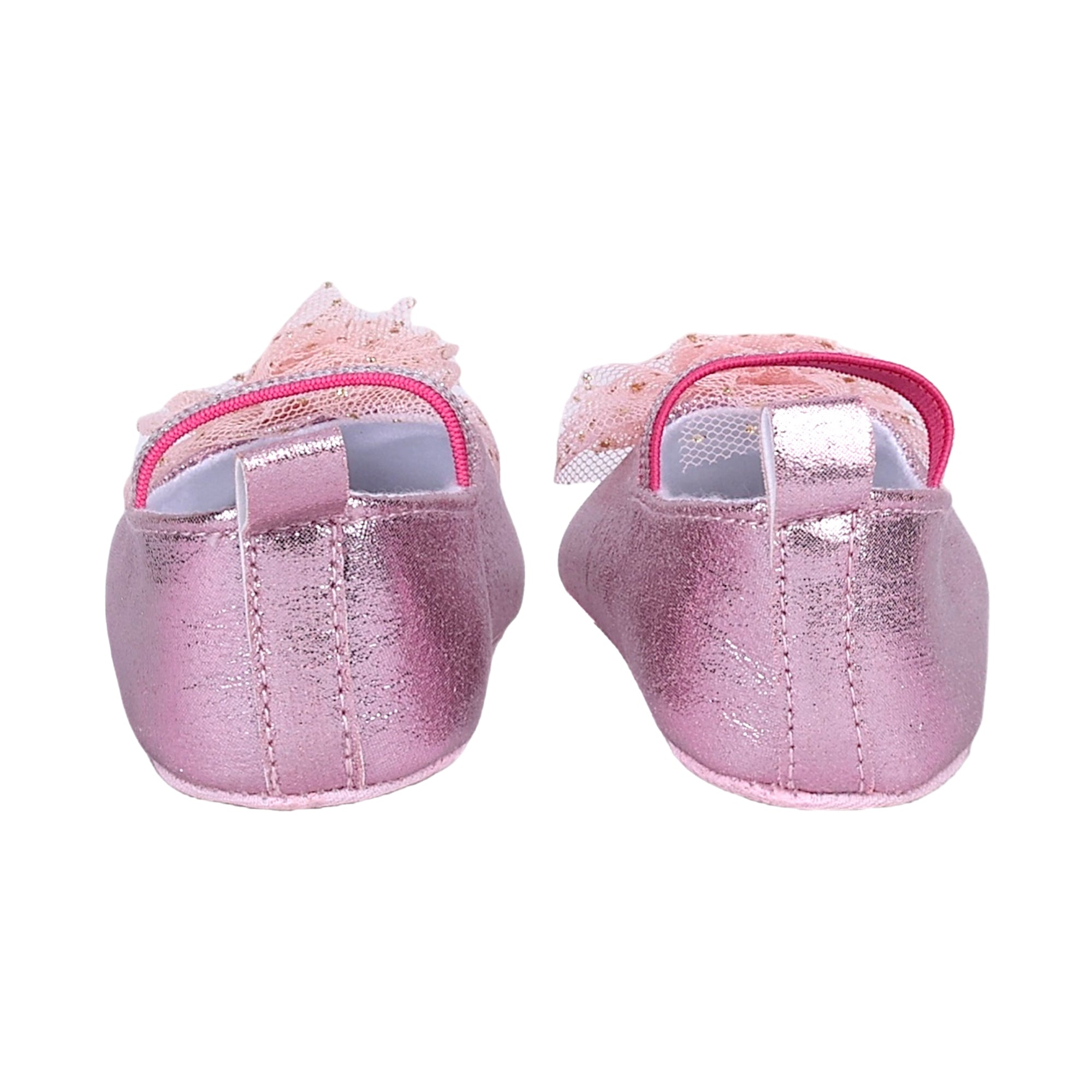 Baby Moo Embellished Flower Elastic Strap Gllittery Ballerina Booties - Pink, Metallic