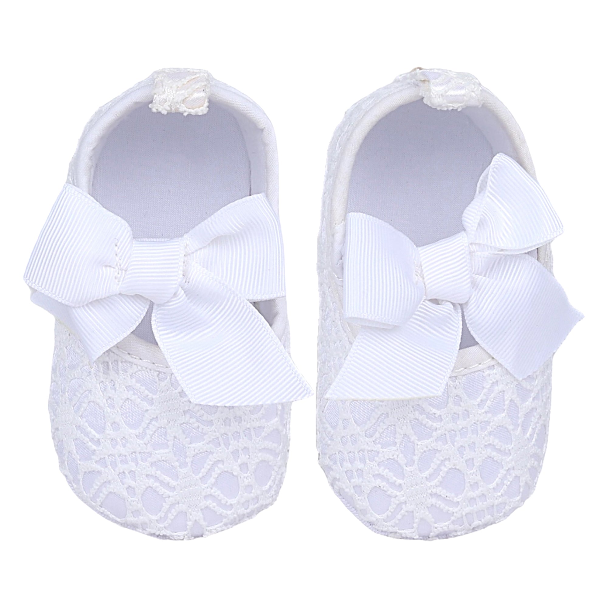 Baby Moo Big Bow Satin Lace Elastic Strap Ballerina Booties - White