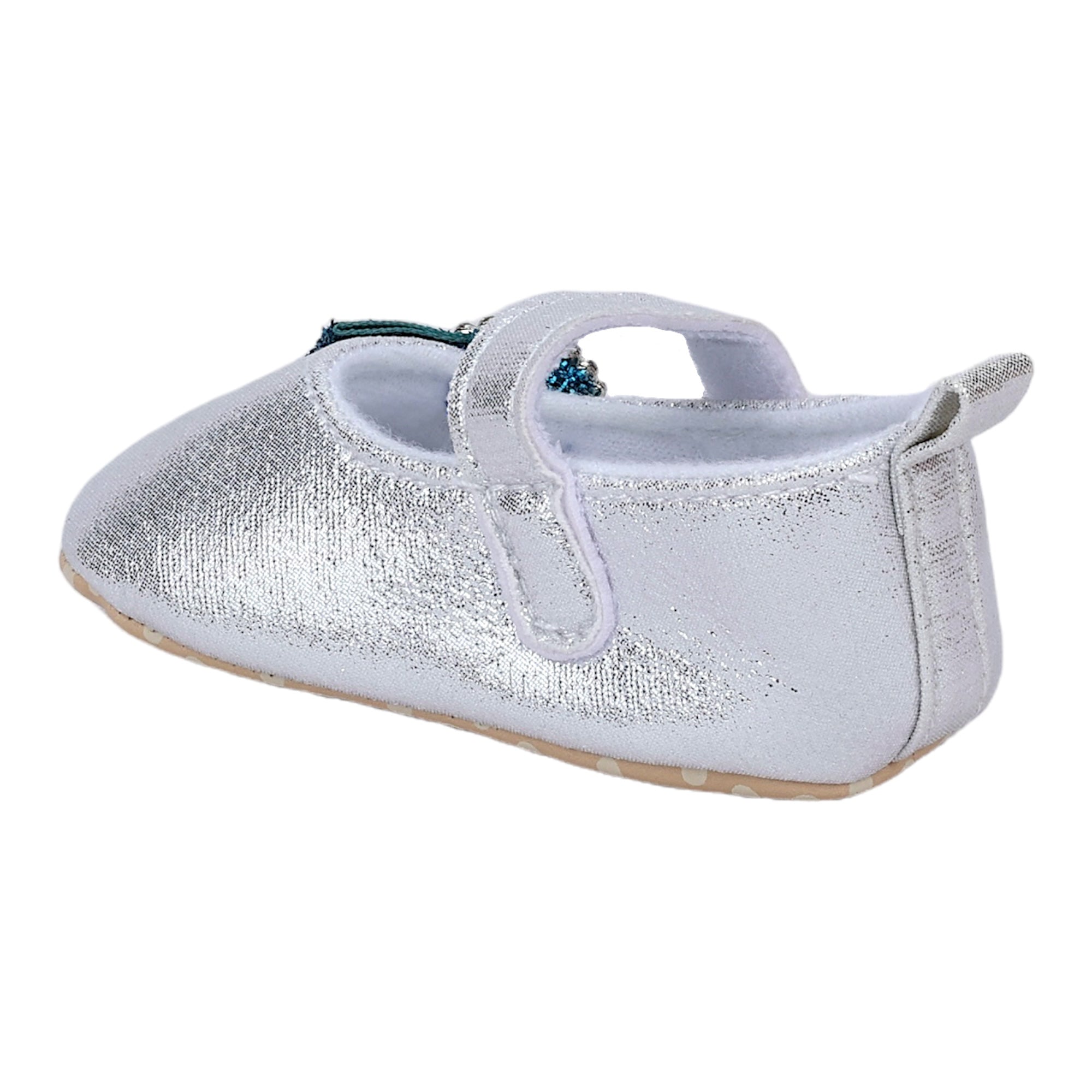 Baby Moo Shining Partywear Bow Applique Velcro Strap Ballerina Booties - Silver