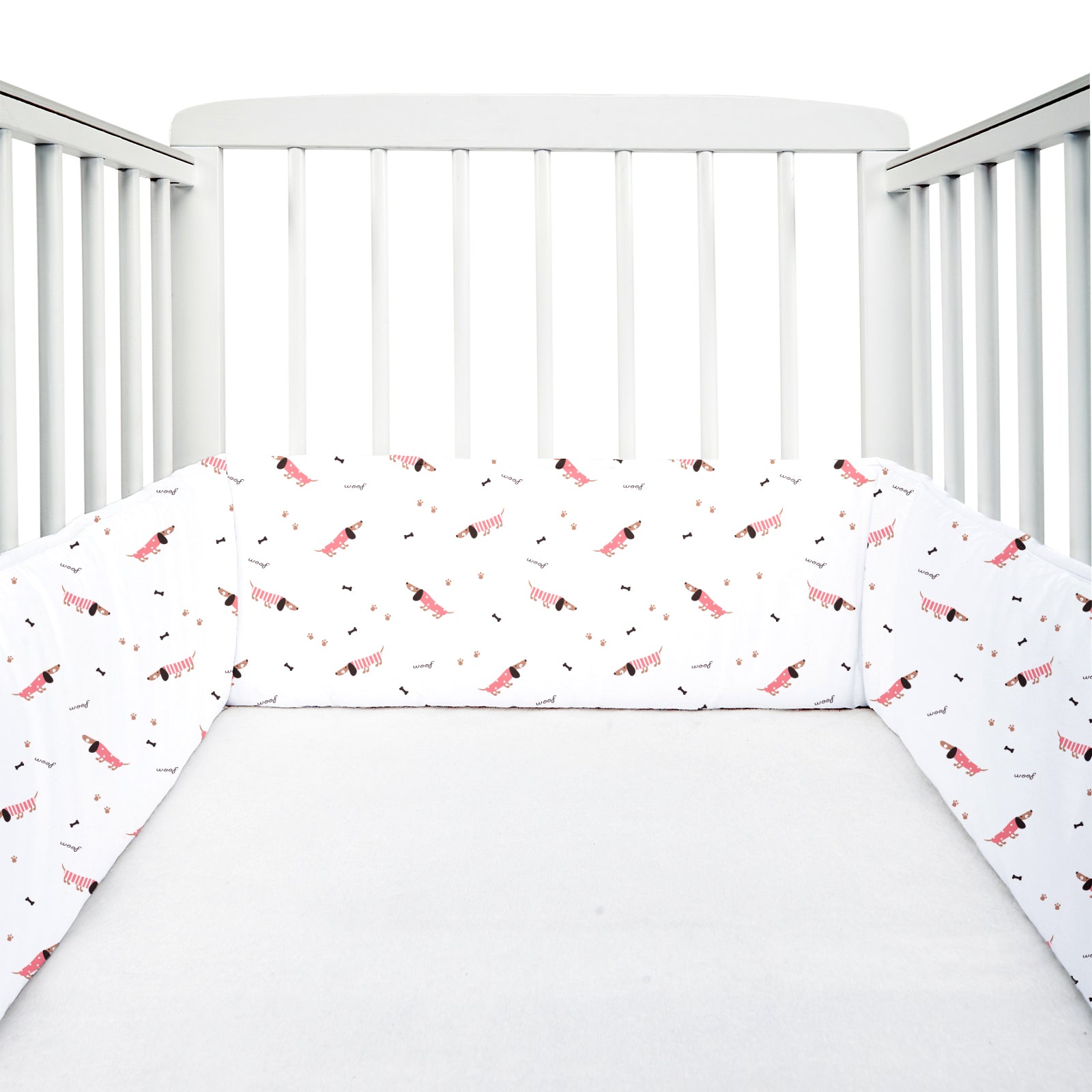 The White Cradle Baby Safe Cot Bumper Pad, Fits all Standard Cribs, Thick Padded Protective Liner for Child Nursery Bed, Soft Organic Cotton Fabric, Breathable, Non-Allergenic - Pink Poodle