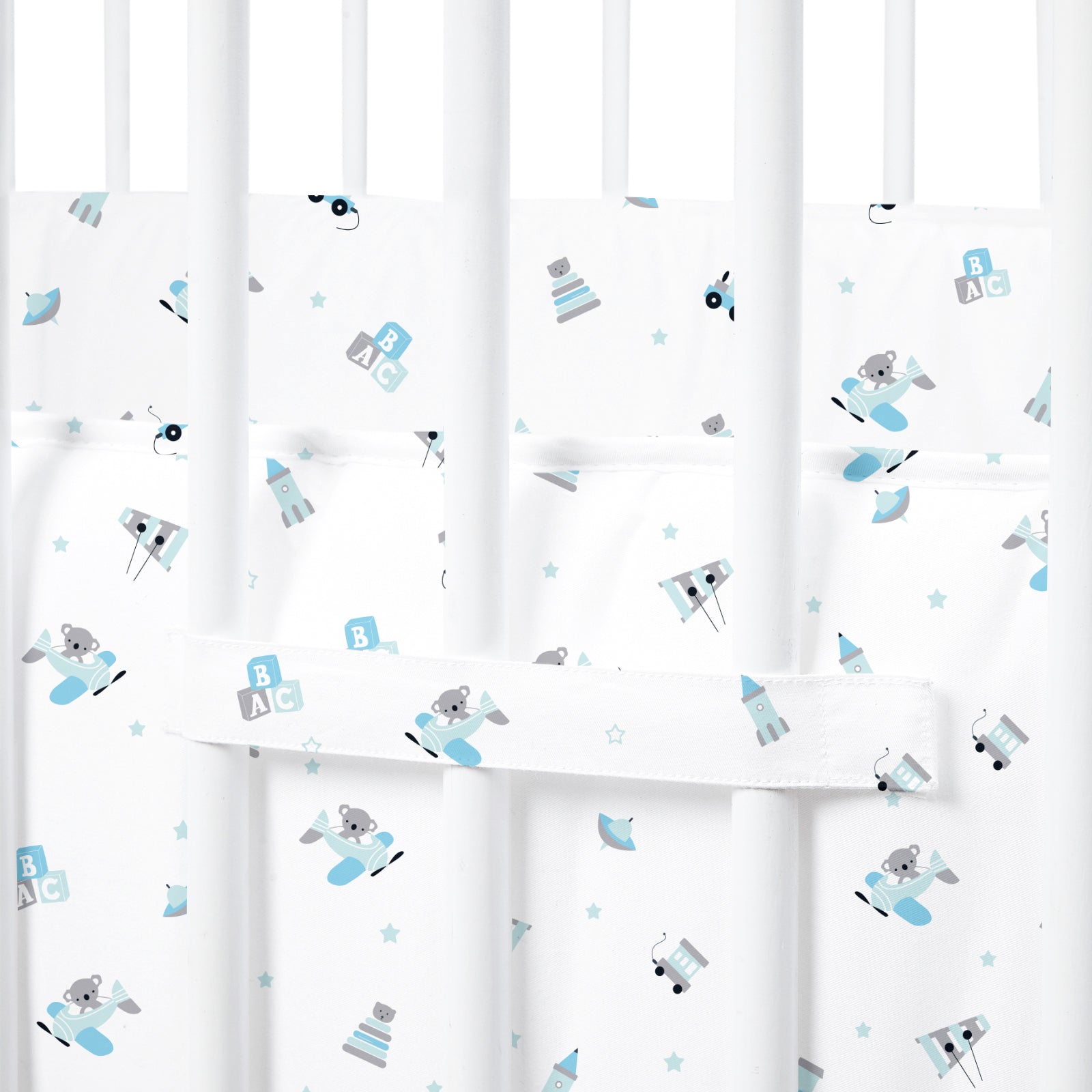 The White Cradle Baby Safe Cot Bumper Pad, Fits all Standard Cribs, Thick Padded Protective Liner for Child Nursery Bed, Soft Organic Cotton Fabric, Breathable, Non-Allergenic - Blue Koala