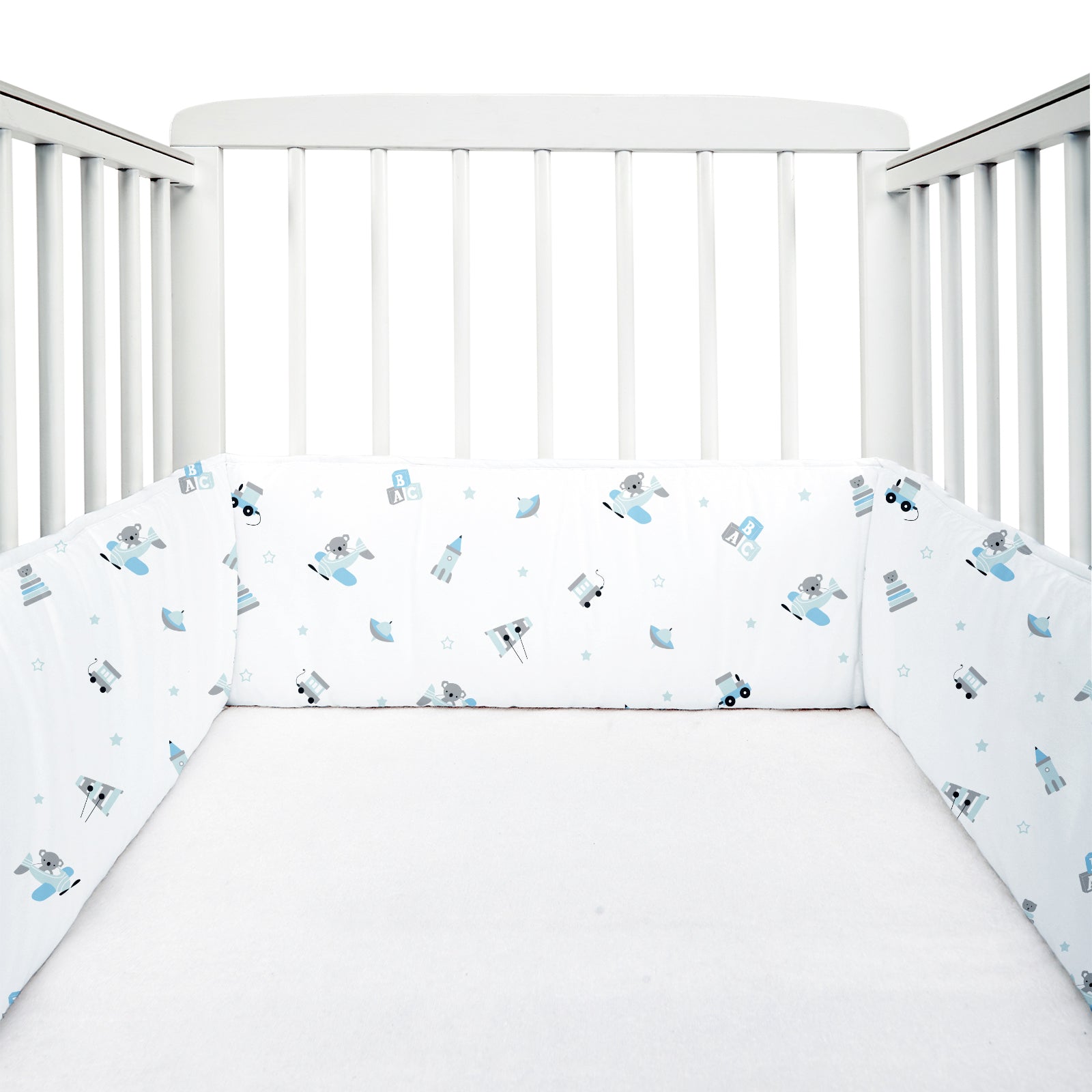 The White Cradle Baby Safe Cot Bumper Pad, Fits all Standard Cribs, Thick Padded Protective Liner for Child Nursery Bed, Soft Organic Cotton Fabric, Breathable, Non-Allergenic - Blue Koala