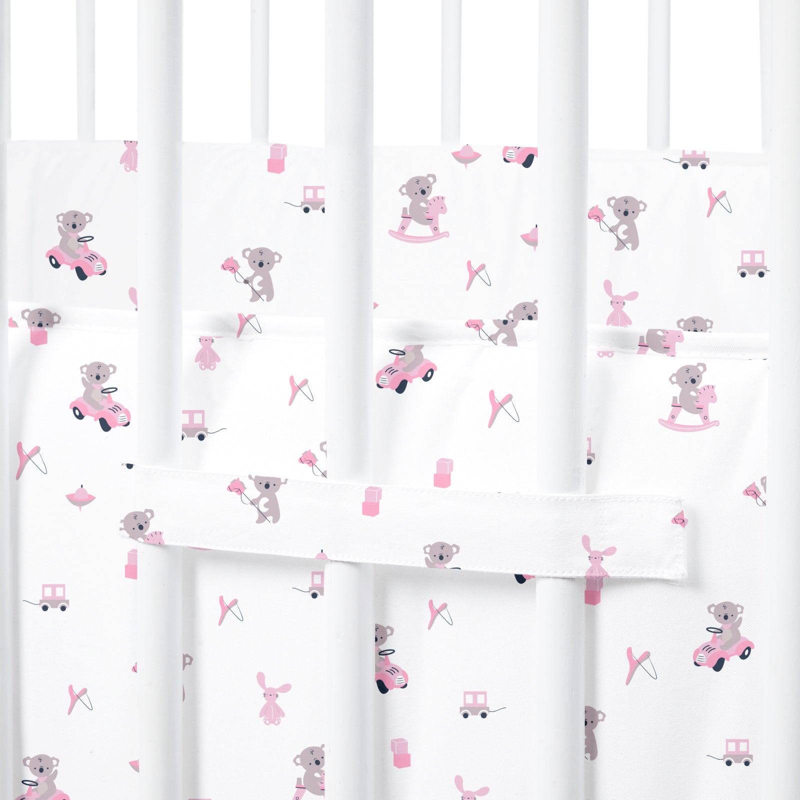 The White Cradle Baby Safe Cot Bumper Pad, Fits all Standard Cribs, Thick Padded Protective Liner for Child Nursery Bed, Soft Organic Cotton Fabric, Breathable, Non-Allergenic - Pink Koala