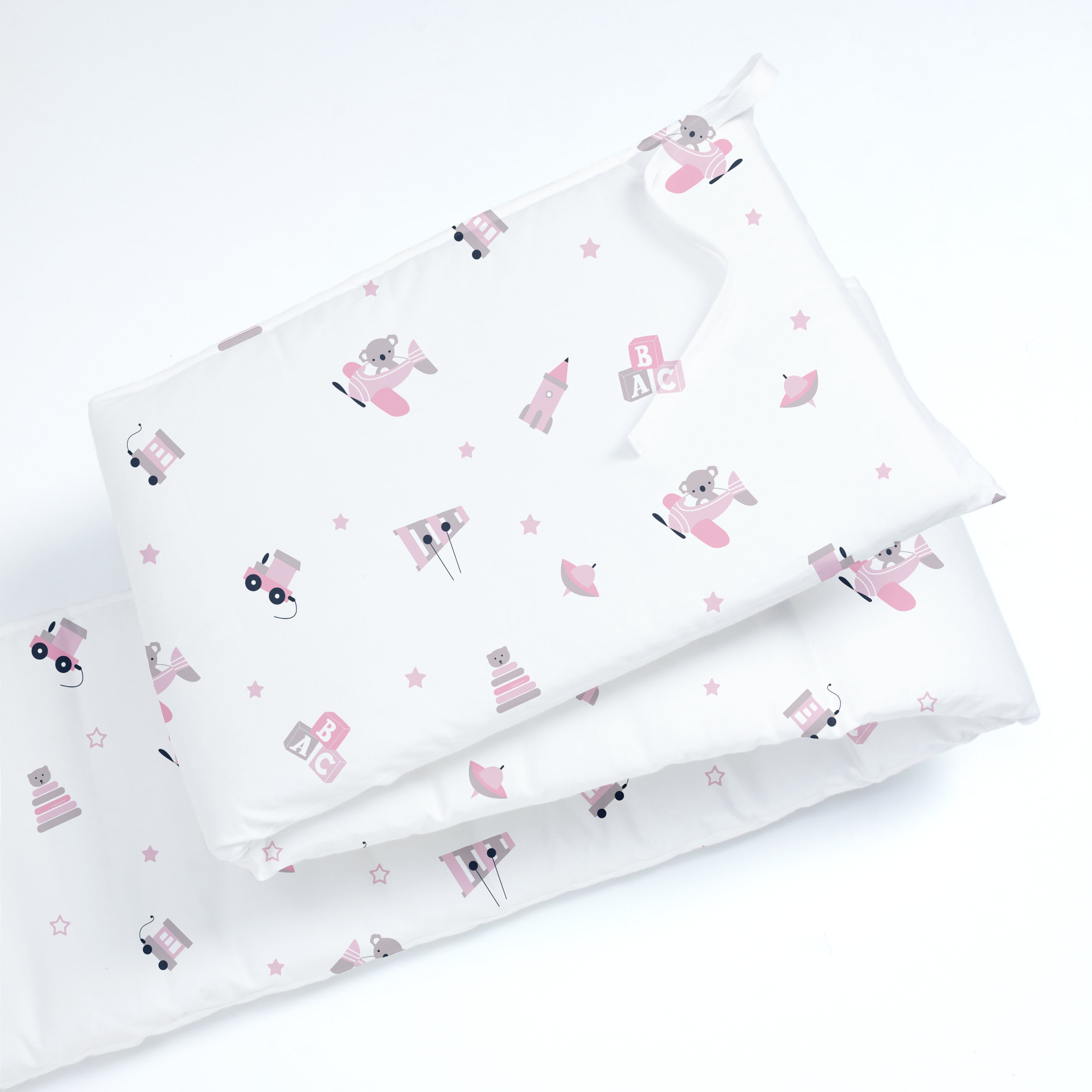 The White Cradle Baby Safe Cot Bumper Pad, Fits all Standard Cribs, Thick Padded Protective Liner for Child Nursery Bed, Soft Organic Cotton Fabric, Breathable, Non-Allergenic - Pink Koala with Horse