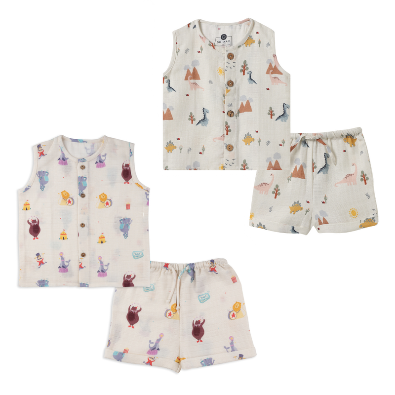 Organic Muslin Vest & Shorts Set-Pack Of 2