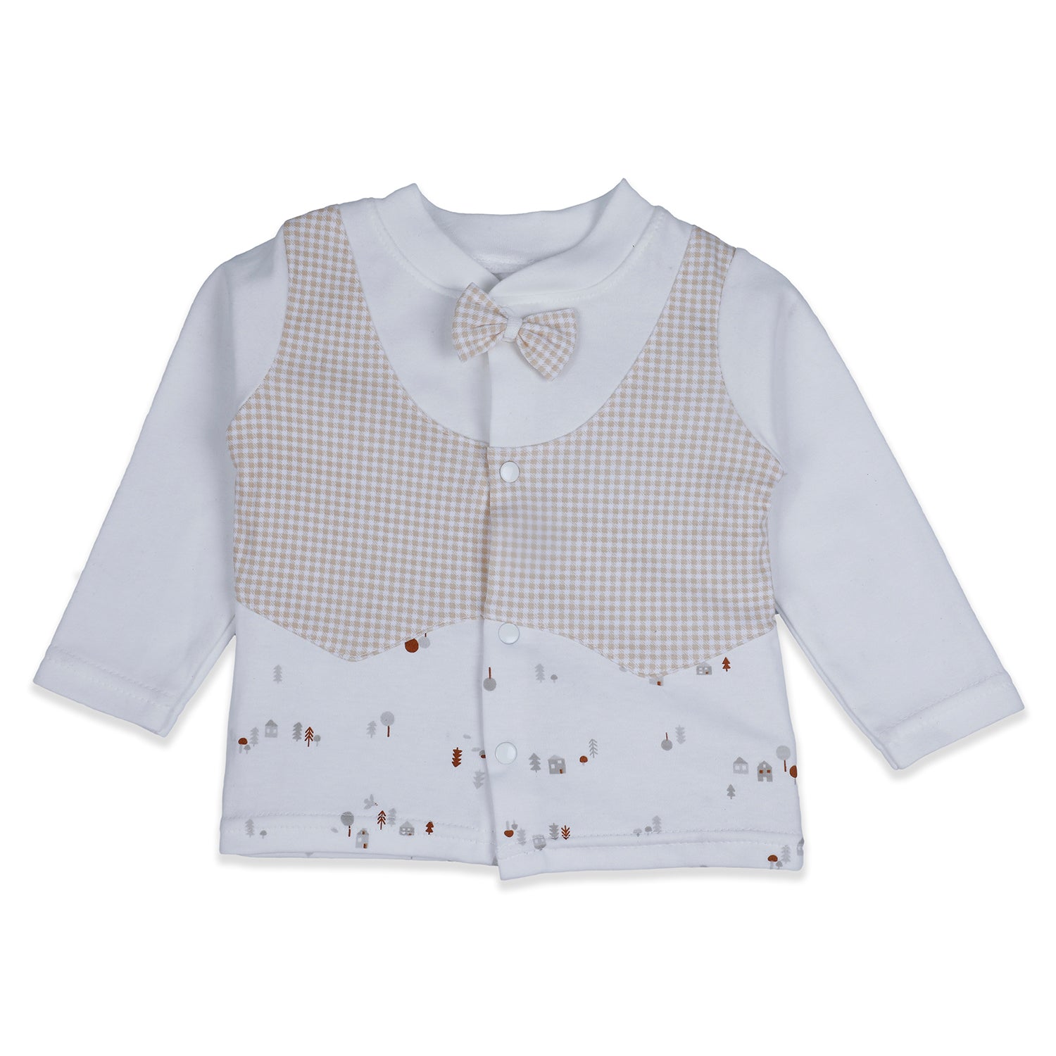 Baby Moo Chequered Gentleman's Long Sleeve 2pcs Baby Suit - Beige - Baby Moo